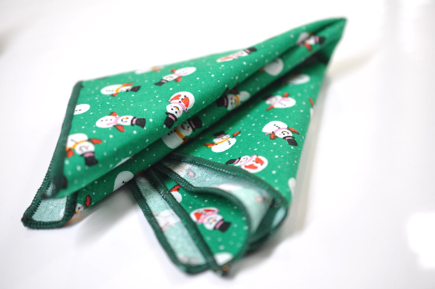 White Snowman Snow Man Green Christmas Xmas Cotton Bow tie Bowtie Pocket Square for Baby Infant Toddler / Boy Kids / Youth / Men Adult