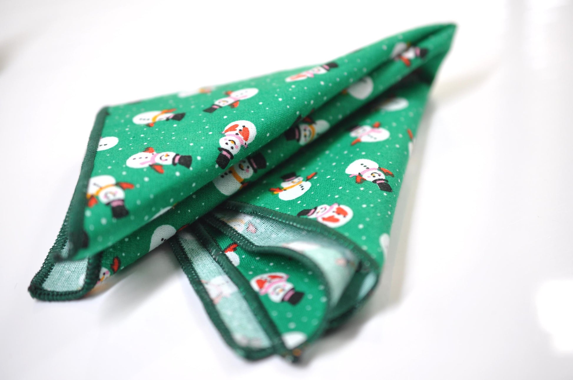 White Snowman Snow Man Green Christmas Xmas Cotton Bow tie Bowtie Pocket Square for Baby Infant Toddler / Boy Kids / Youth / Men Adult