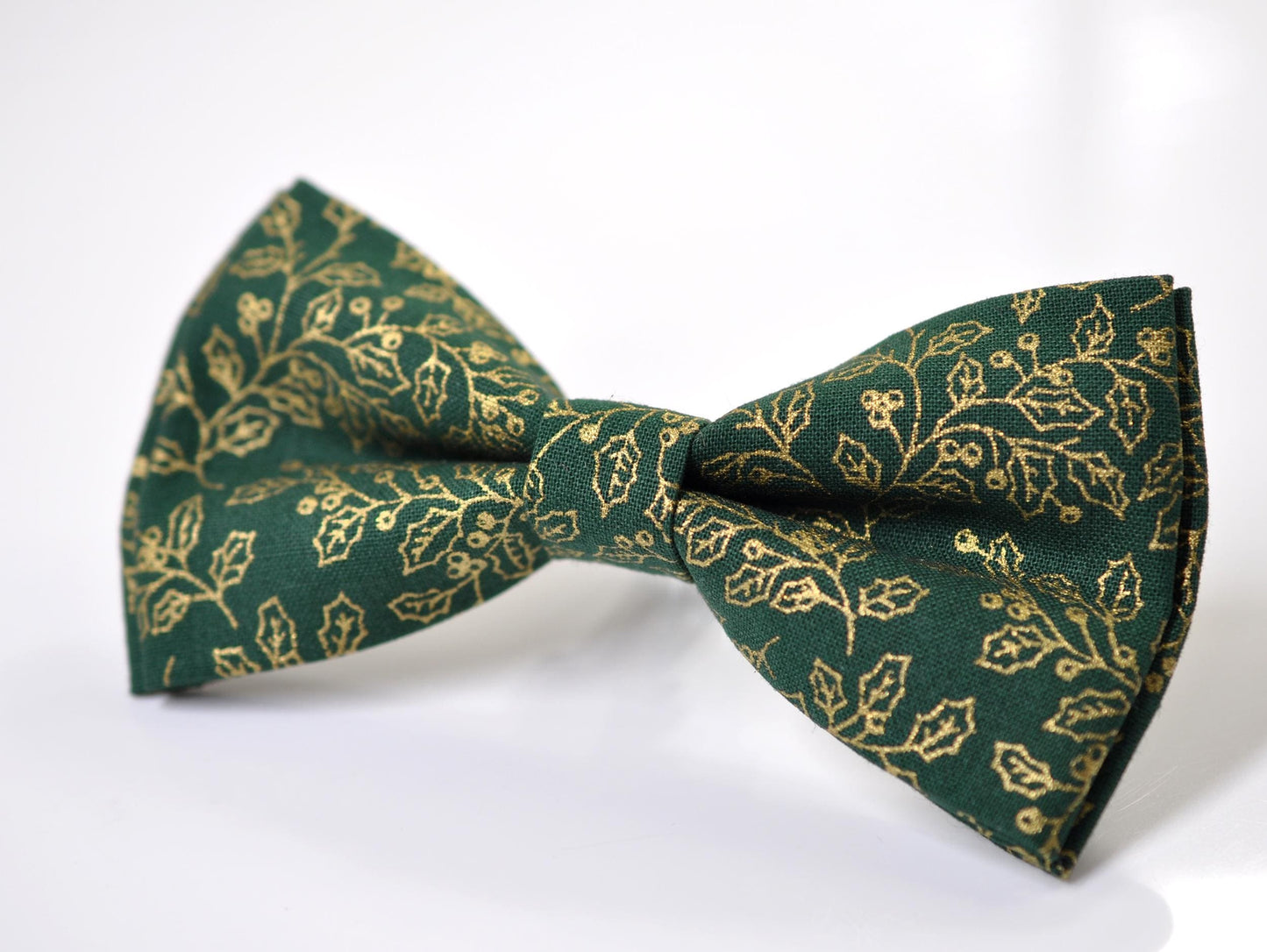 Gold Holly Leaf Christmas Xmas Cotton Bow tie Bowtie Pocket Square for Baby Infant Toddler / Boy Kids / Youth / Men Adult