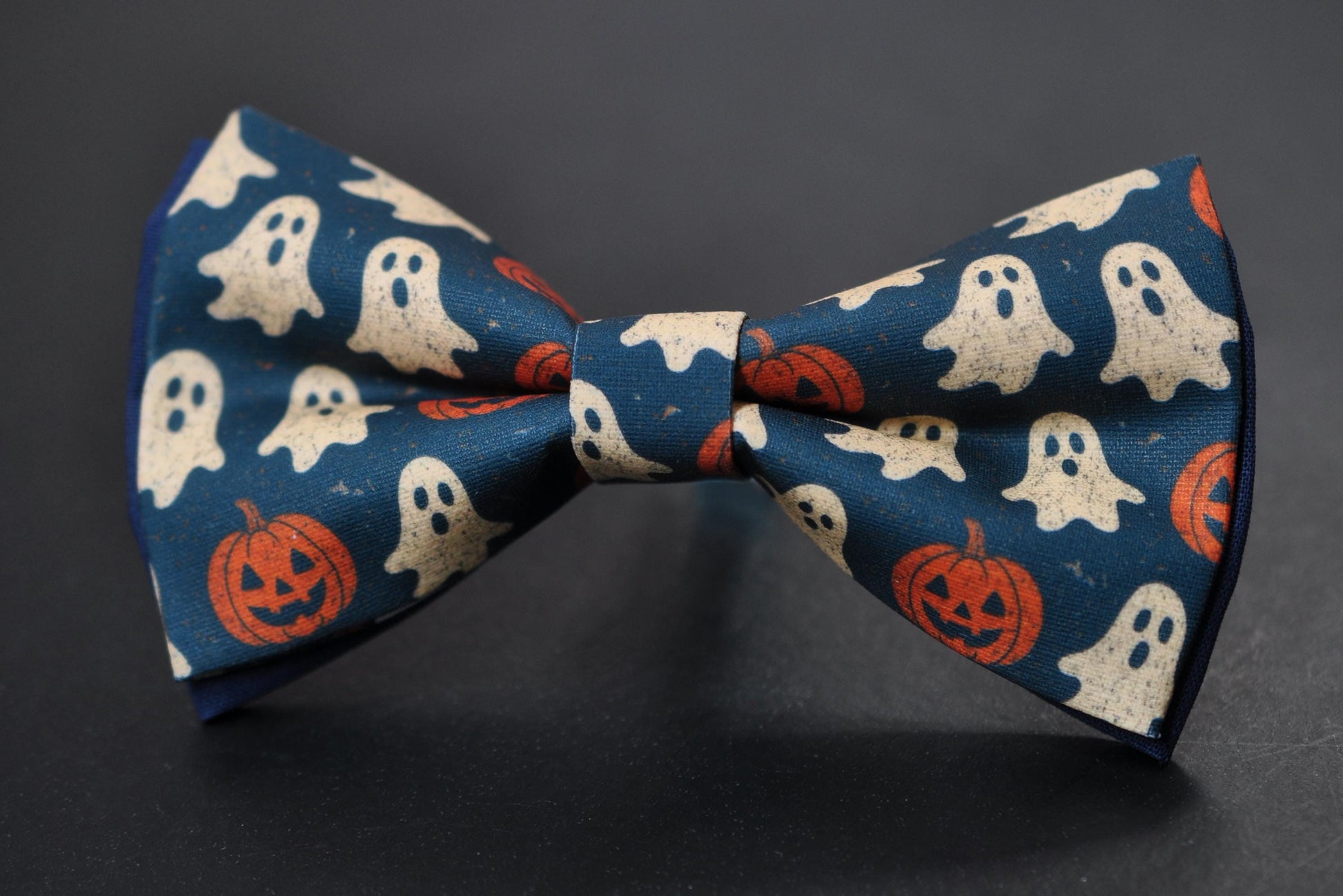 Halloween Ghost & Pumpkin Bow tie Bowtie + Navy Blue Suspenders Braces for Men / Youth Teenage/ Boys Kids / Baby Infant Toddler
