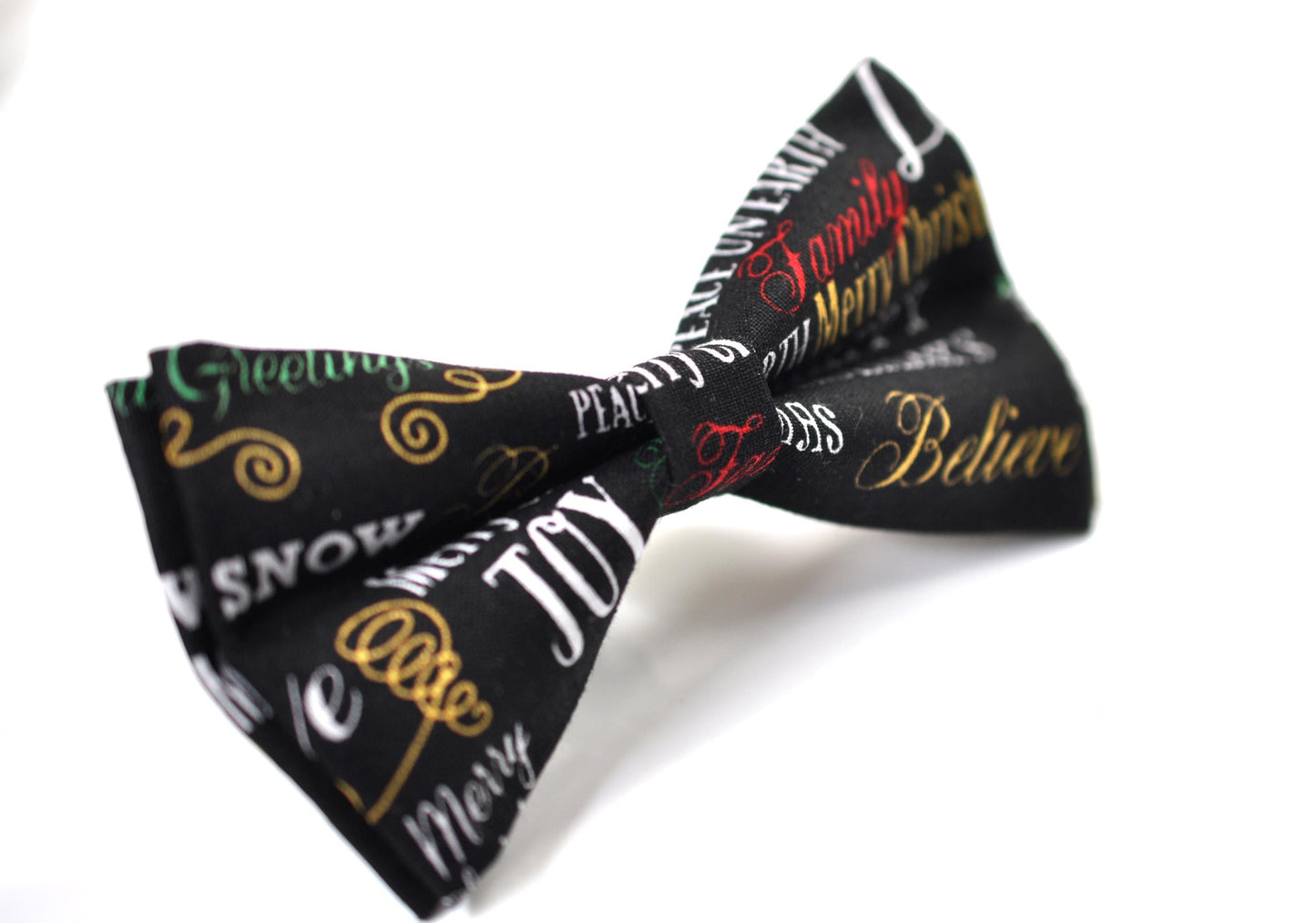 Black Holiday Festive Joy Words Print Christmas Bow tie Bowtie Pocket Squares for Baby Infant Toddler / Boy Kids / Youth Teenage / Men Adult