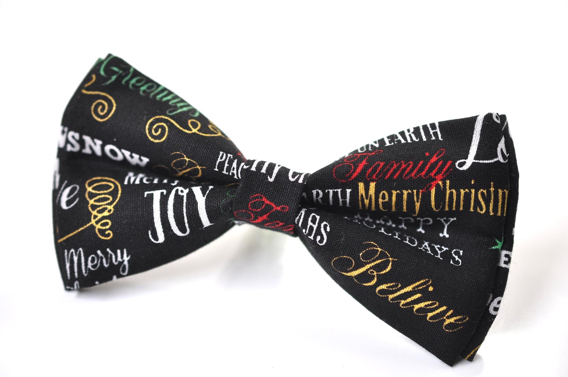 Black Holiday Festive Joy Words Print Christmas Bow tie Bowtie Pocket Squares for Baby Infant Toddler / Boy Kids / Youth Teenage / Men Adult