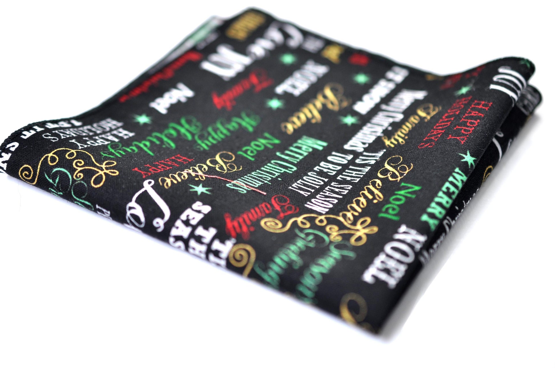 Black Festive Joy Words Print Christmas Bow tie Bowtie + Pocket Squares + Black Suspenders Braces Men /Youth/ Boys Kids/ Baby Infant Toddler