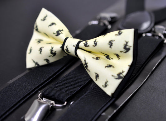 Halloween Black Witch on Broomstick Bow tie Bowtie + Black Suspenders Braces for Men / Youth Teenage/ Boys Kids / Baby Infant Toddler