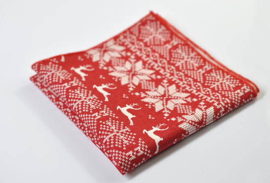 Red White Deer Elks ELK Xmas Christmas Cotton Pocket Squares Formal Hanky Handkerchief Men / Youth/ Boy Kids / Baby Infant Toddler