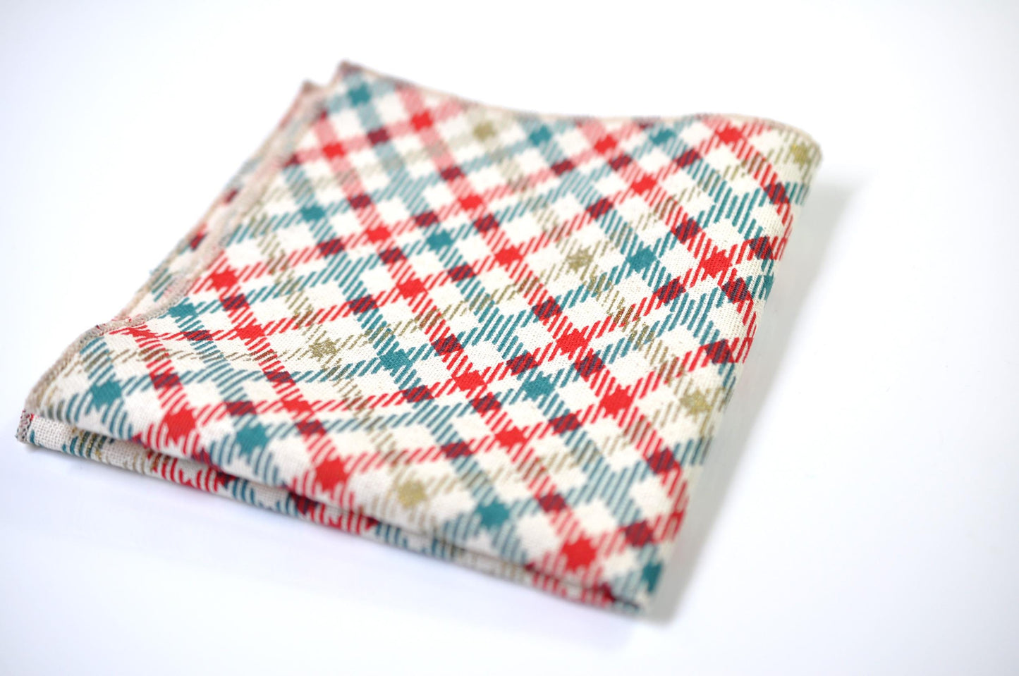 Pocket Square Handkerchief – Red Blue Plaid Checkered off White Cotton Hanky for Suit & Tuxedo Men / Youth/ Boy Kids / Baby Infant Toddler