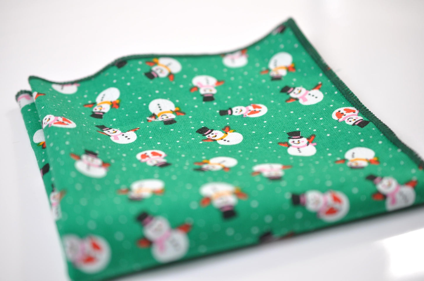 White Snowman Snow Man Green Christmas Xmas Cotton Bow tie Bowtie Pocket Square for Baby Infant Toddler / Boy Kids / Youth / Men Adult