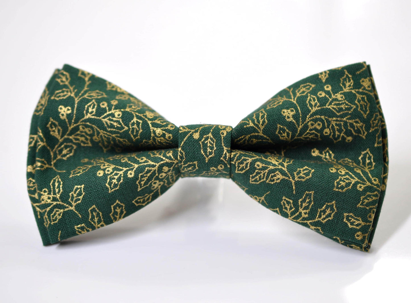 Green Bow Tie with Gold Holly Leaf Pattern Christmas Xmas Bow Tie for Men Adult / Youth Teenage / Boy Kids / Baby Infant Toddler