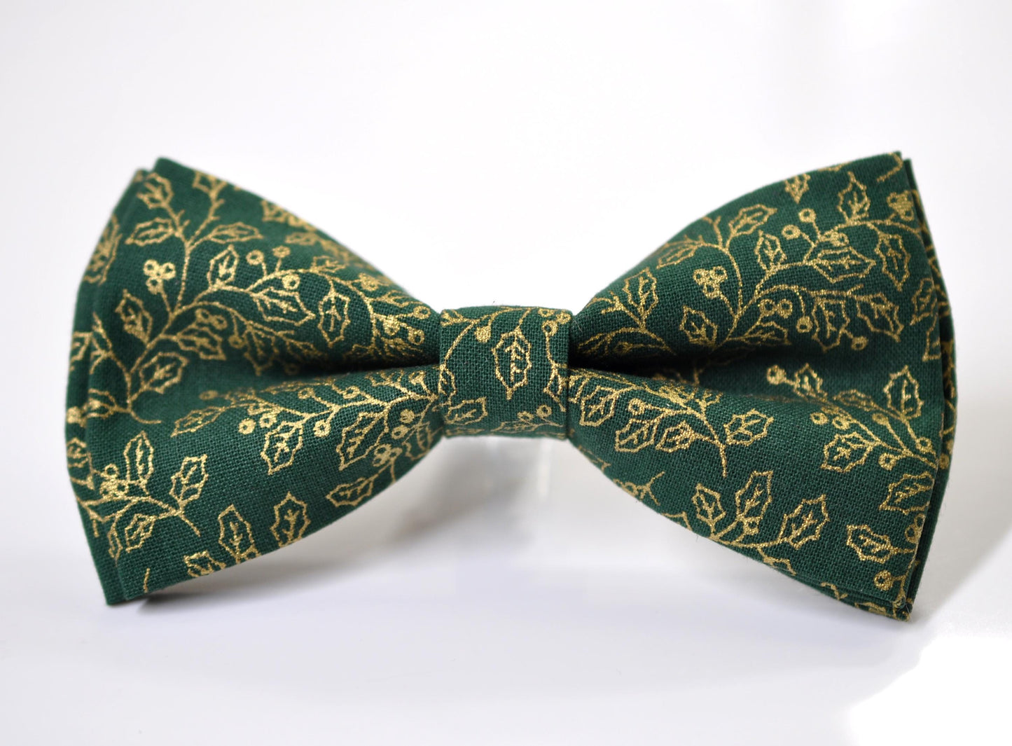 Gold Holly Leaf Christmas Xmas Cotton Bow tie Bowtie Pocket Square for Baby Infant Toddler / Boy Kids / Youth / Men Adult