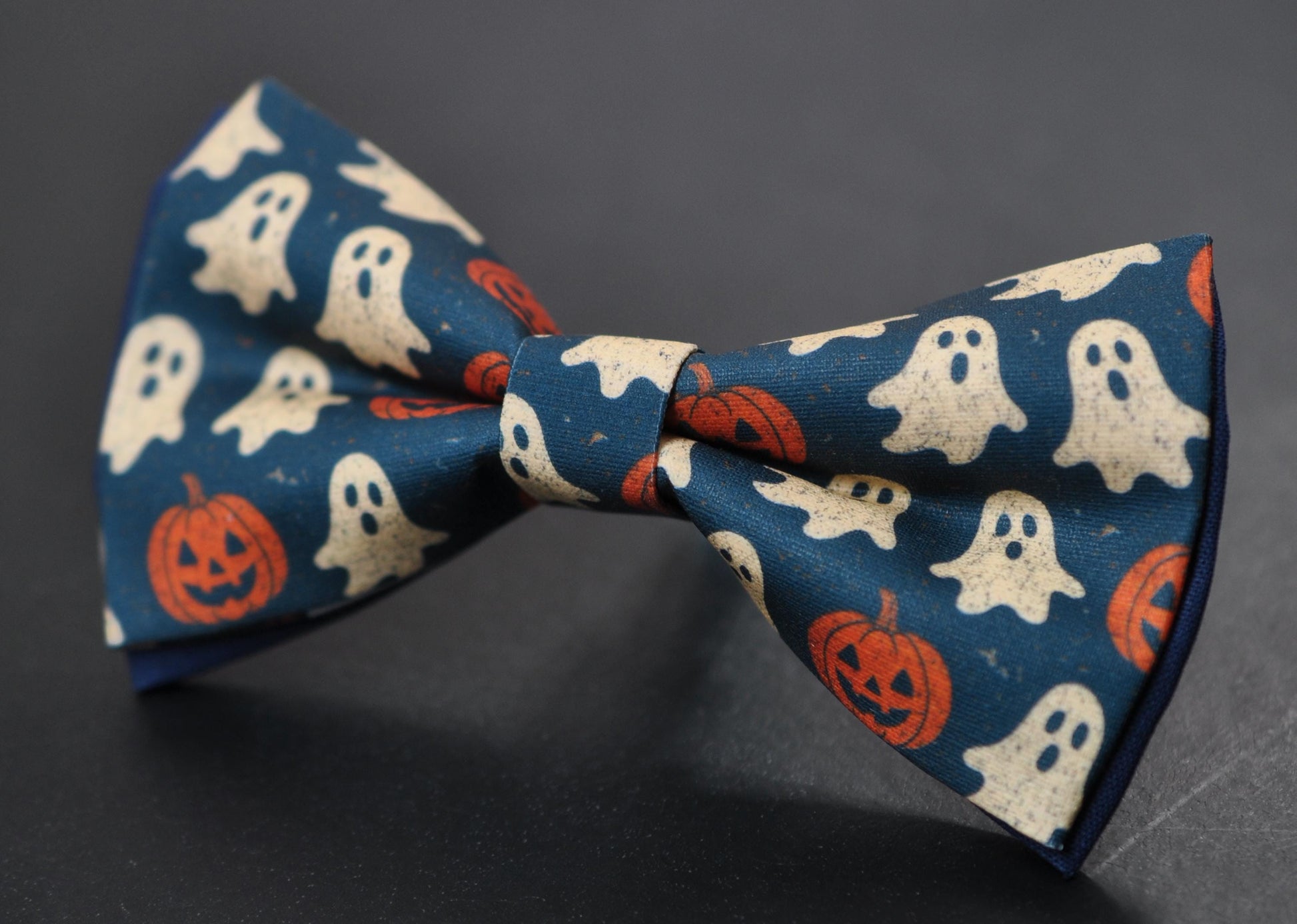 Halloween Ghost & Pumpkin Bow tie Bowtie + Navy Blue Suspenders Braces for Men / Youth Teenage/ Boys Kids / Baby Infant Toddler