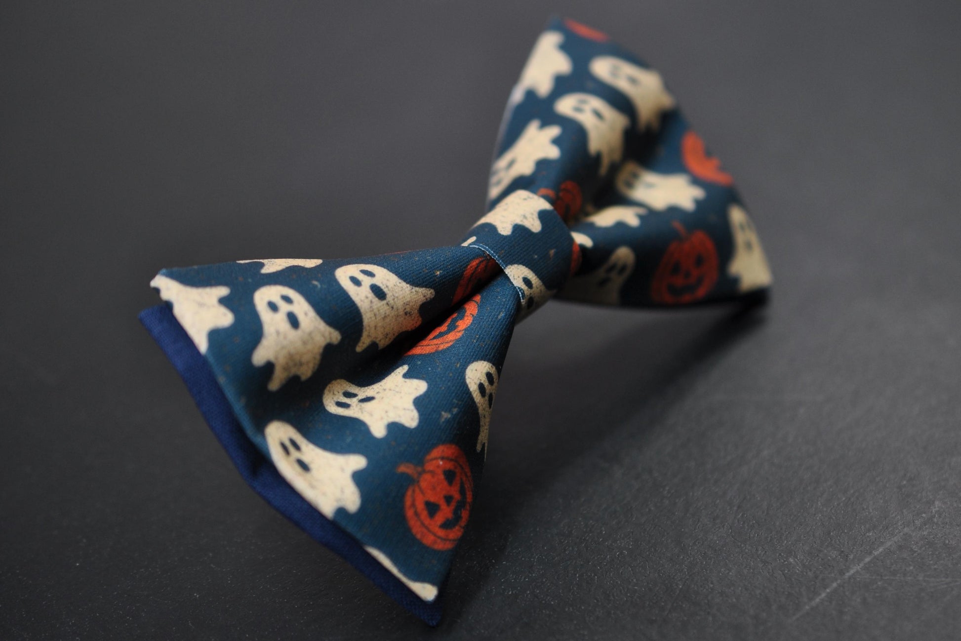 Halloween Ghost & Pumpkin Bow tie Bowtie + Navy Blue Suspenders Braces for Men / Youth Teenage/ Boys Kids / Baby Infant Toddler