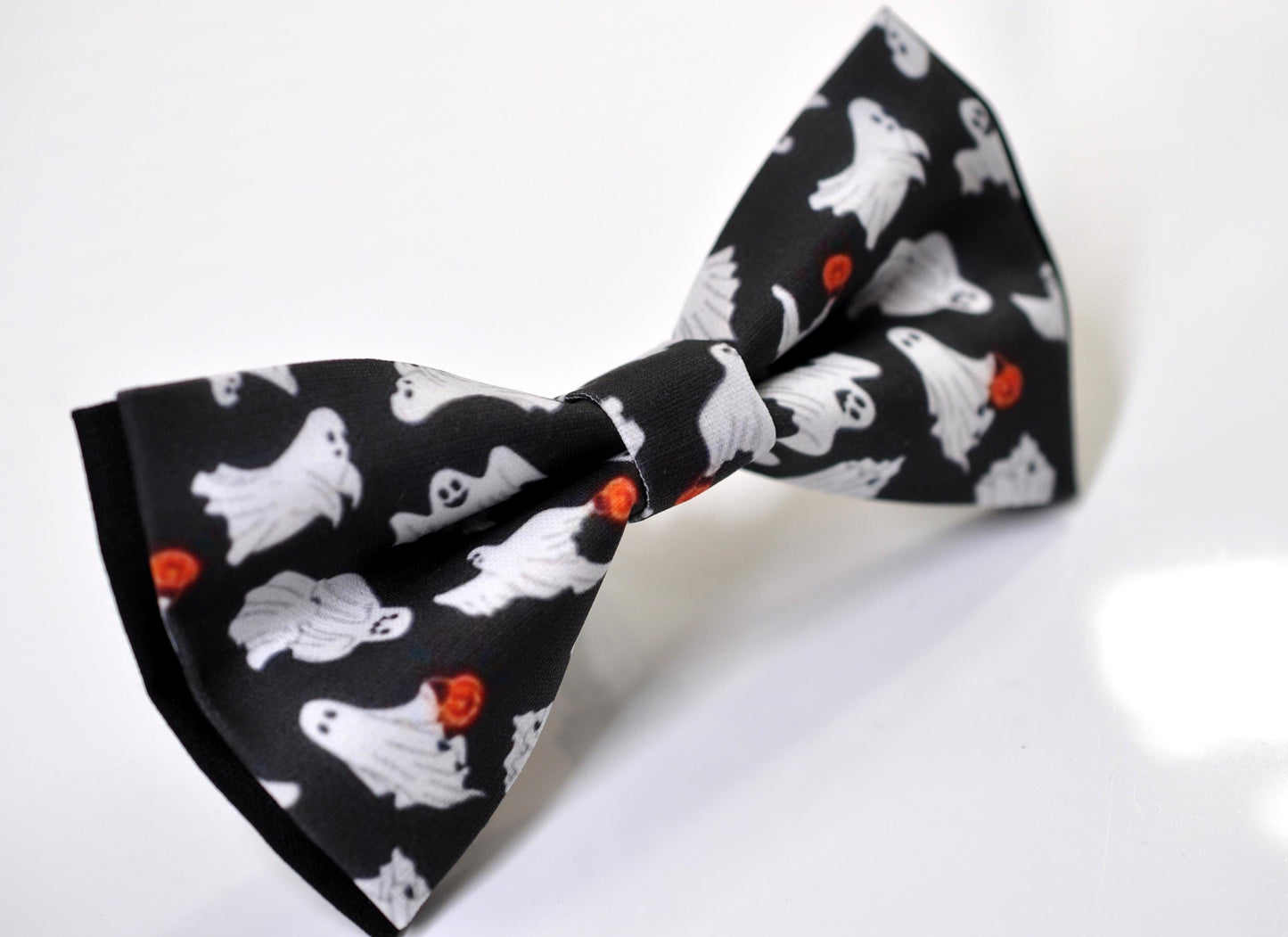 Halloween Bow Tie – White Ghost & Pumpkin Print - Black Handmade Bowtie for Party, Costume for Men / Youth / Boy Kids / Toddler Baby Infant