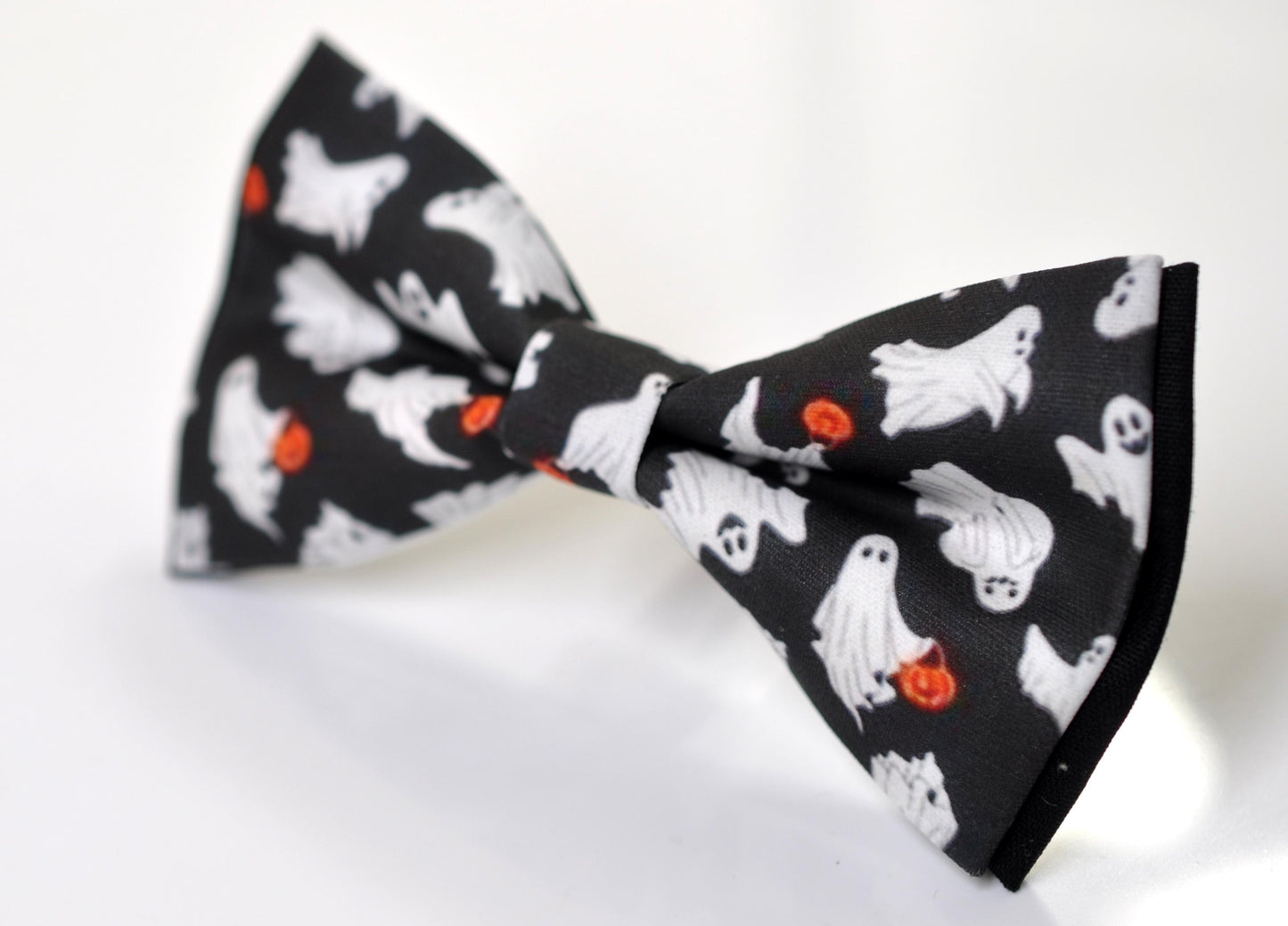 Halloween Bow Tie – White Ghost & Pumpkin Print - Black Handmade Bowtie for Party, Costume for Men / Youth / Boy Kids / Toddler Baby Infant