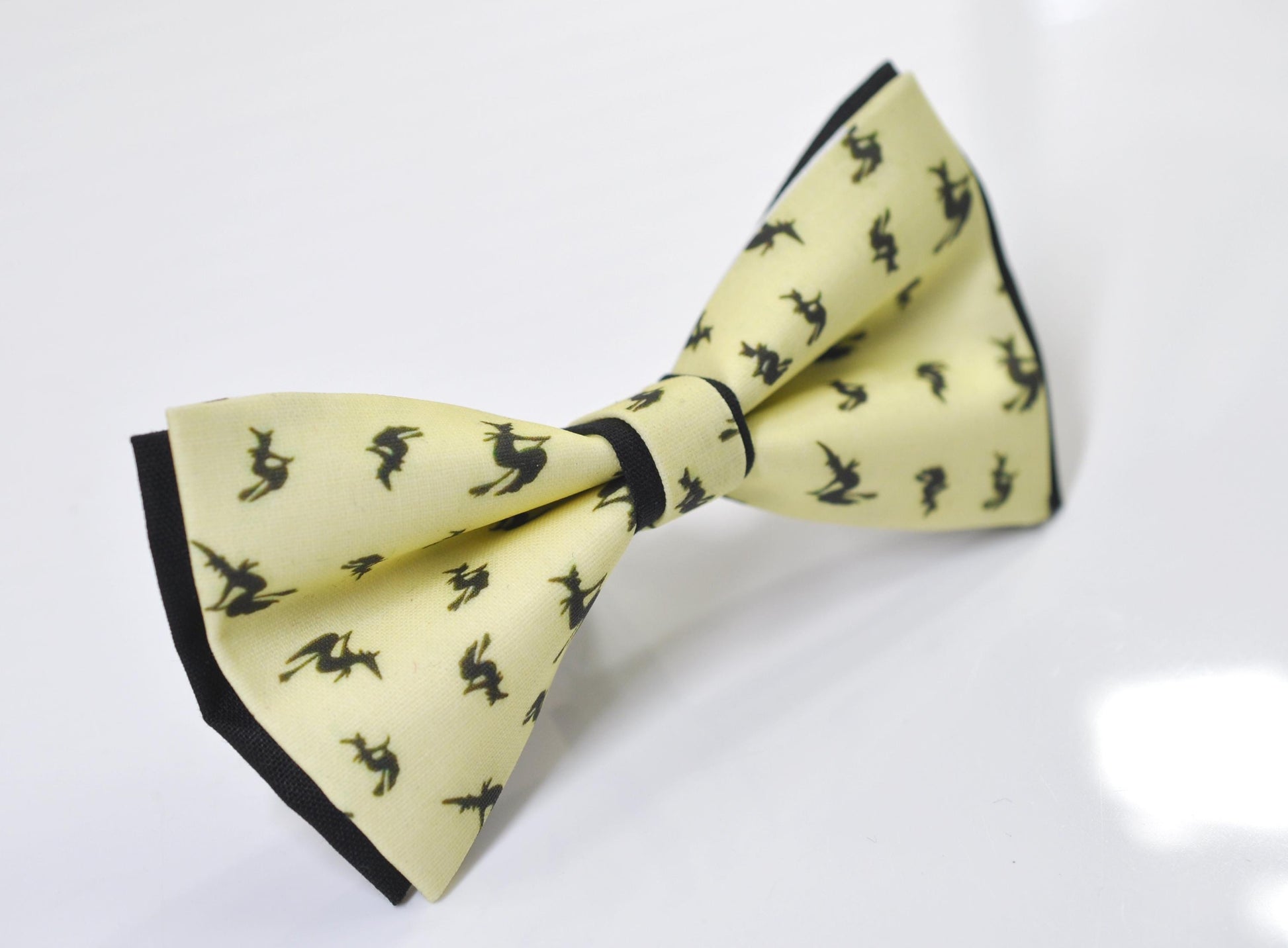 Halloween Bow Tie – Black Witch on Broomstick - Yellow Black Handmade Bowtie Party, Costume for Men / Youth / Boy Kids / Toddler Baby Infant