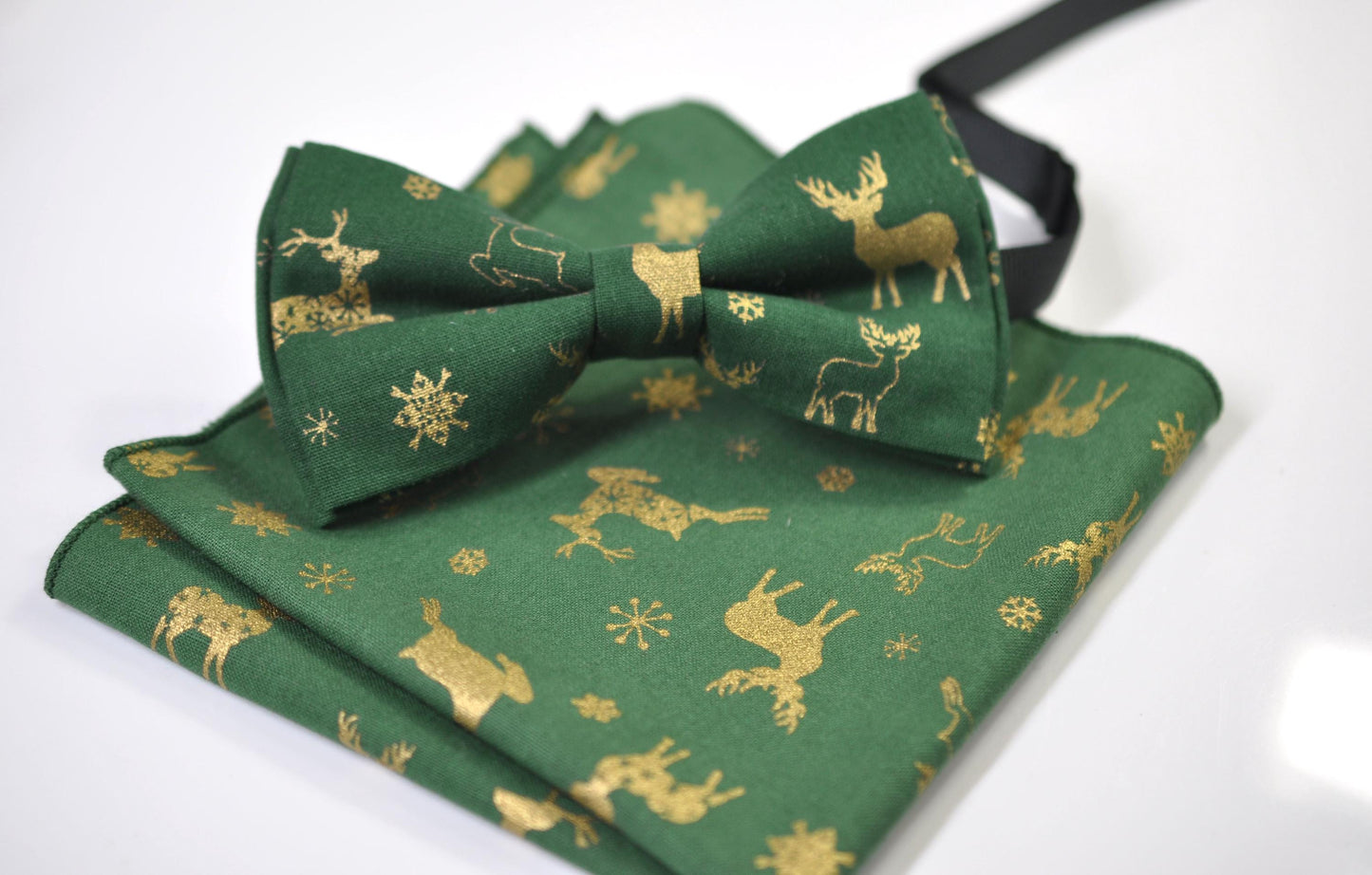Gold Elk Elks Green Christmas Bow tie Bowtie + Pocket Squares +Green Tan Suspenders Braces Men /Youth/ Boys Kids/ Baby Infant Toddler