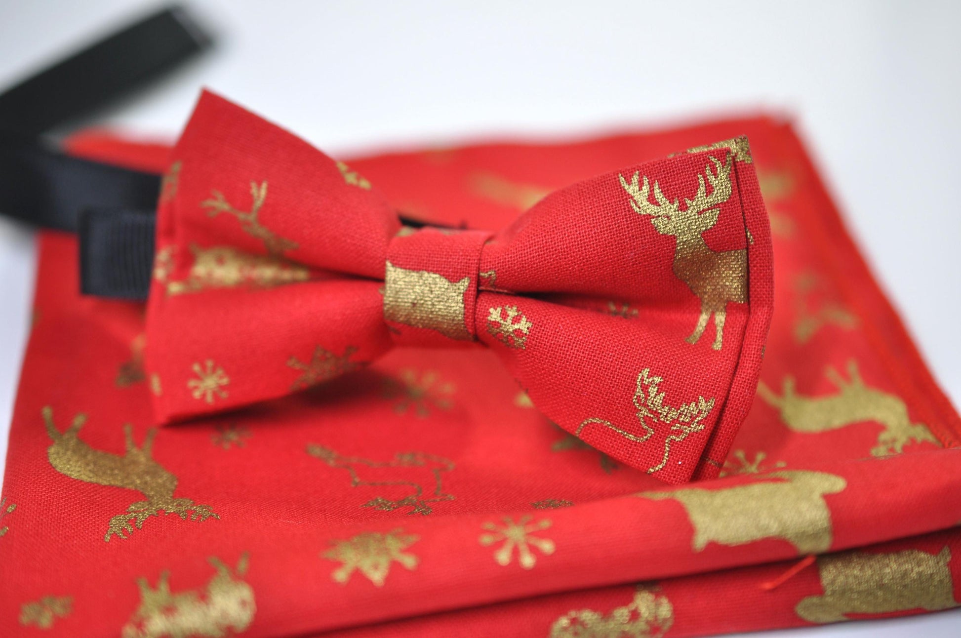 Gold Elk Elks Red Christmas Bow tie Bowtie + Pocket Squares +Red Suspenders Braces Men /Youth/ Boys Kids/ Baby Infant Toddler