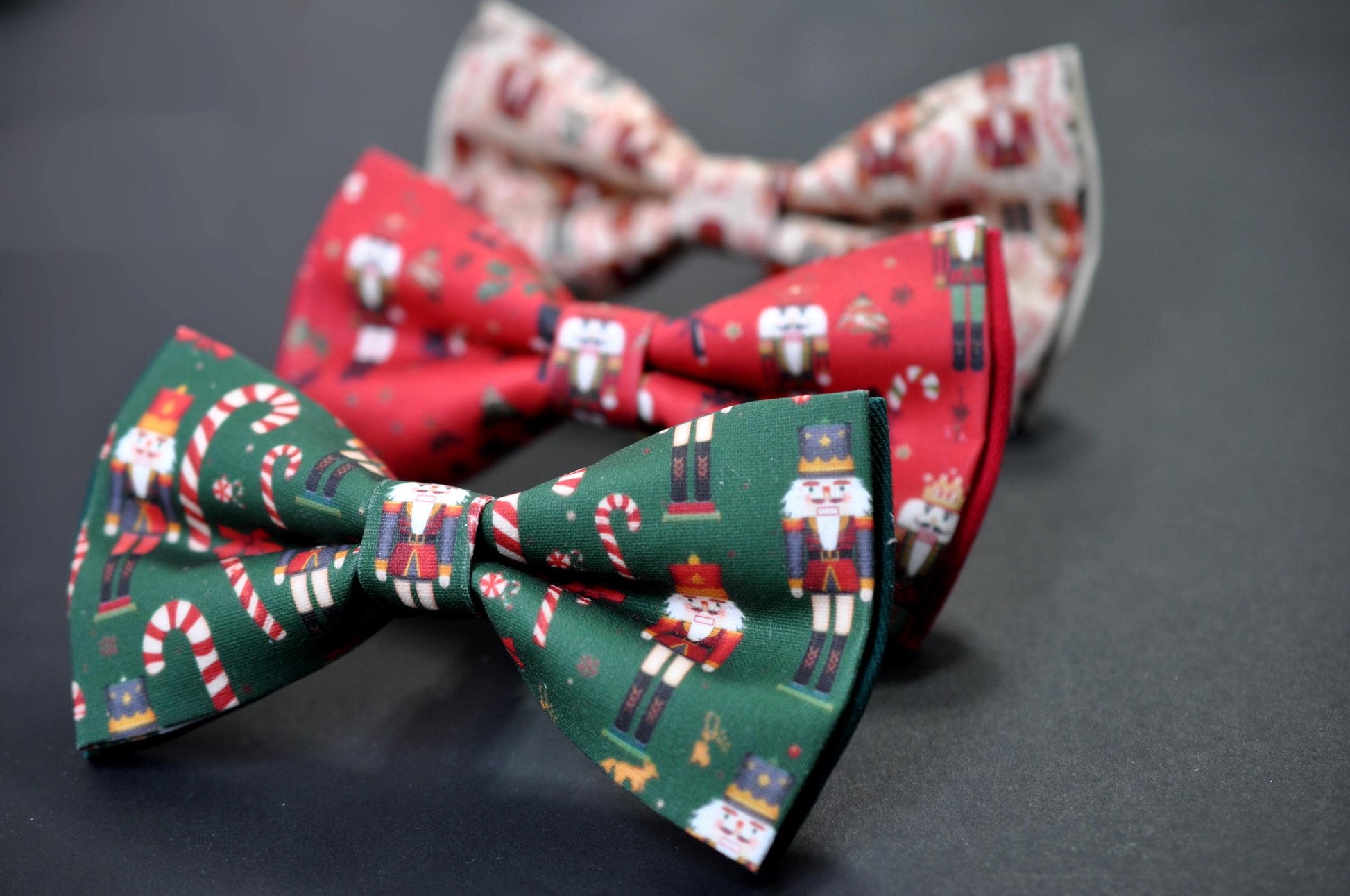 Christmas Bow Tie – Green Red Nutcracker & Candy Cane Pattern, Festive Xmas for Men Adult / Youth / Boy Kids / Baby Infant Toddler