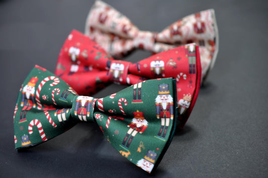 Christmas Bow Tie – Green Red Nutcracker & Candy Cane Pattern, Festive Xmas for Men Adult / Youth / Boy Kids / Baby Infant Toddler