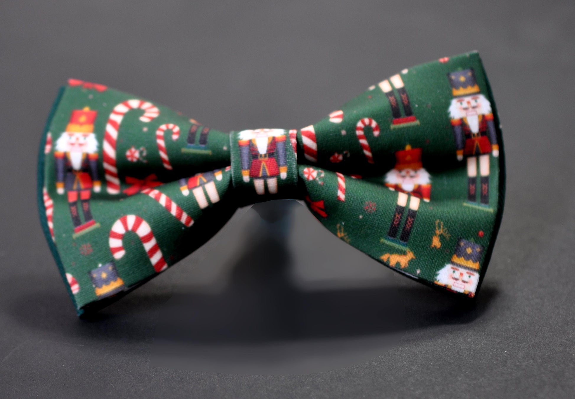 Christmas Bow Tie – Green Red Nutcracker & Candy Cane Pattern, Festive Xmas for Men Adult / Youth / Boy Kids / Baby Infant Toddler