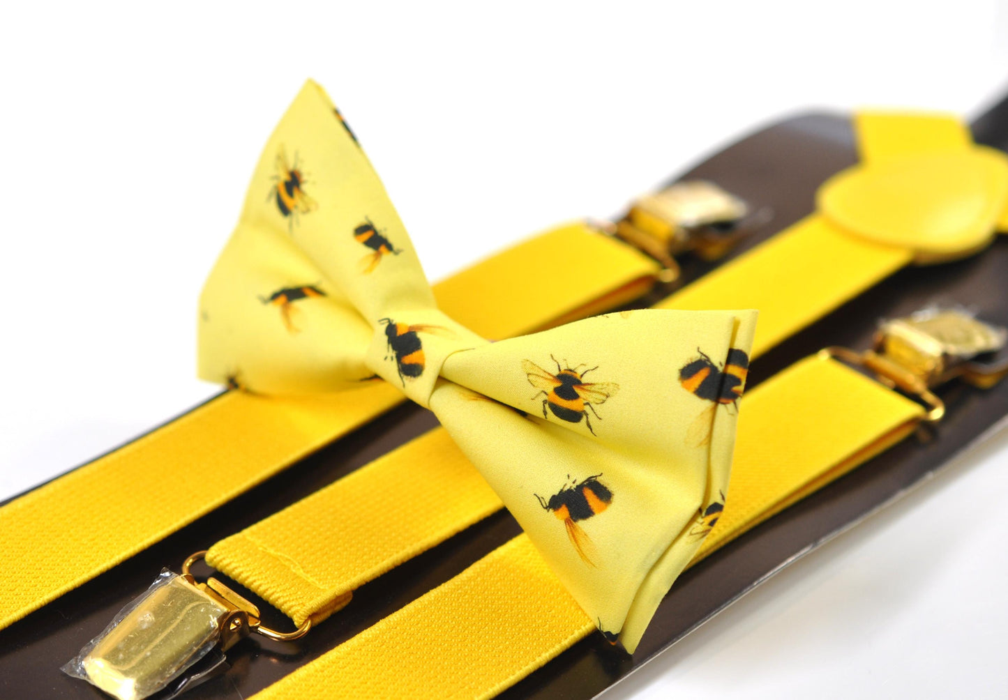 Yellow Bee Bees Cotton Bow tie + Yellow Elastic Suspenders Braces for Men / Youth Teenage / Boy Kids / Baby Infant Todler