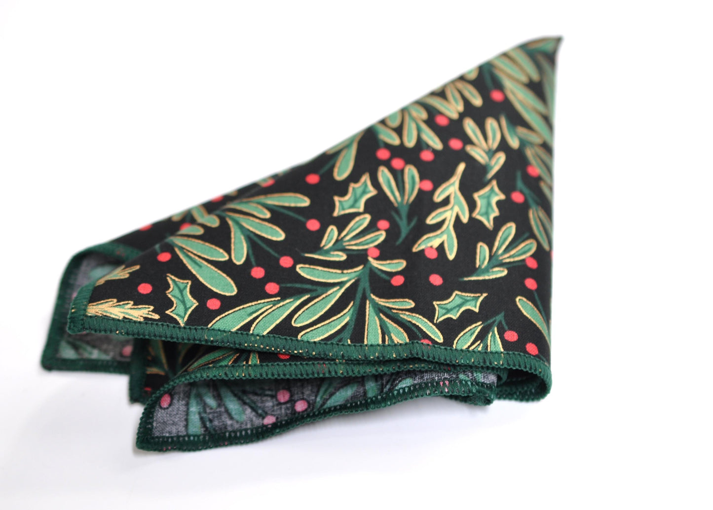 Green Holly Leaf Berry Xmas Christmas Cotton Pocket Square Wedding Formal Hanky Handkerchief for Men / Youth/ Boy Kids / Baby Infant Toddler
