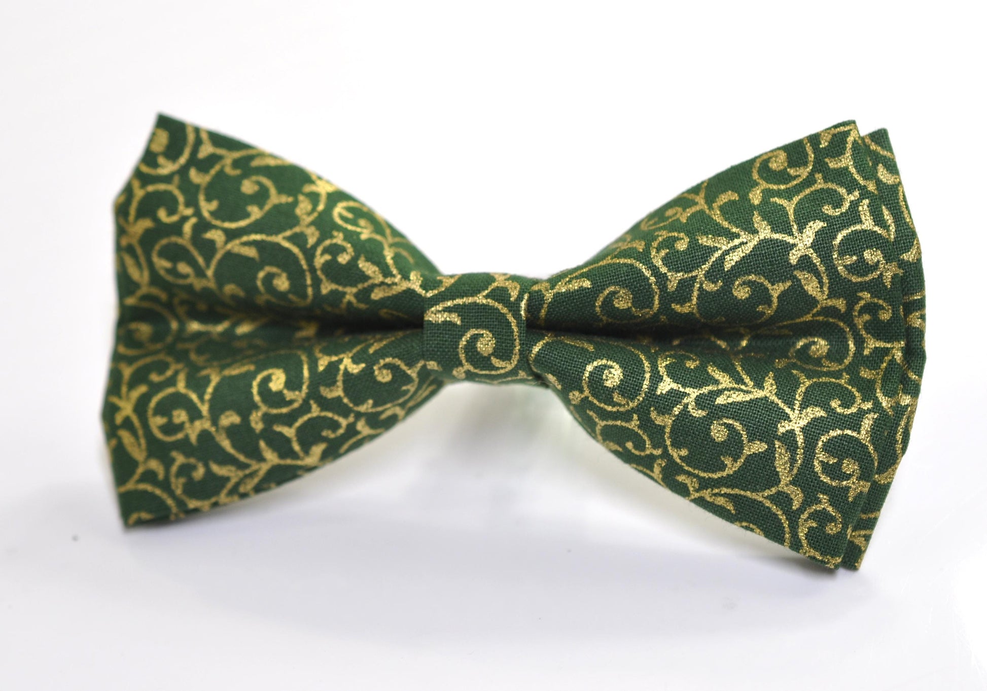 Gold Floral Pattern Christmas Xmas Cotton Green Bow tie Bowtie Pocket Square for Baby Infant Toddler / Boy Kids / Youth / Men Adult