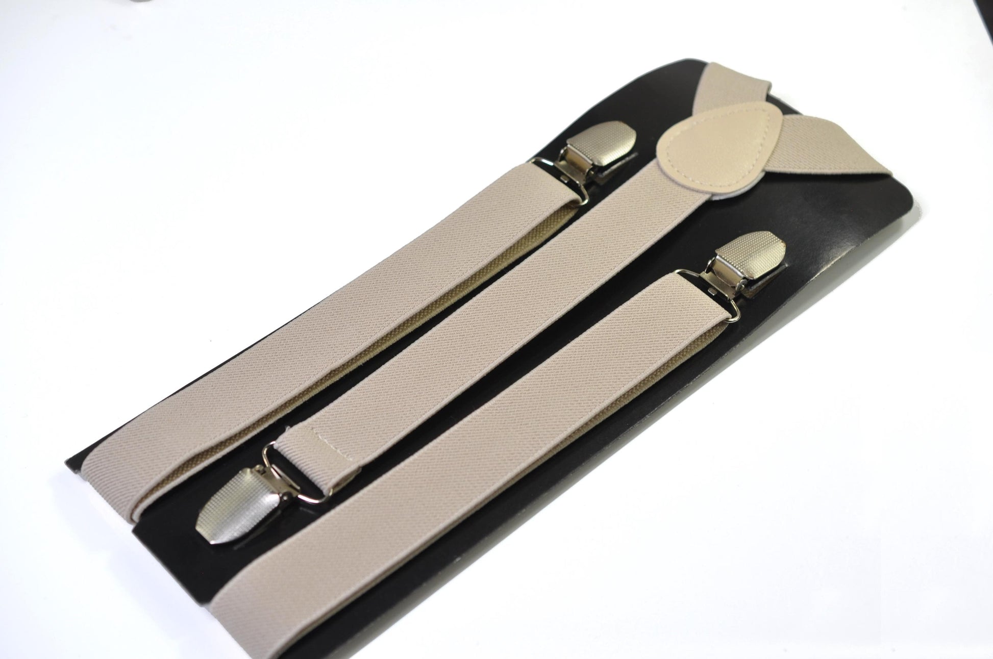 Light Beige Sand Pale Brown 25MM Elastic Y-Back Suspenders Braces Quality Silver Clips Men Adult / Youth / Kids Boy /Toddler Baby Infant
