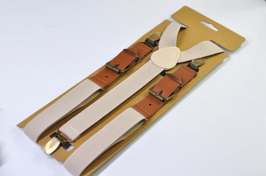 Sand and Tan Brown 25MM Elastic Faux Leather Suspenders Braces Quality Silver Clips Men Adult / Youth / Kids Boy /Toddler Baby Infant