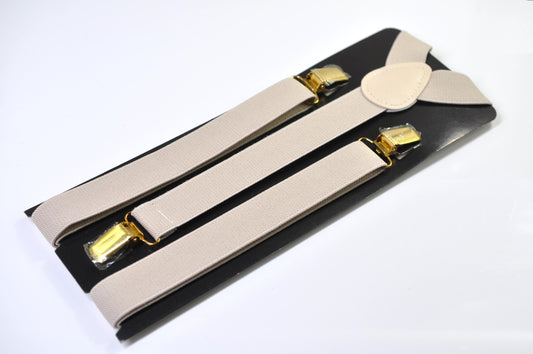 Light Beige Sand Pale Brown 25MM Elastic Y-Back Suspenders Braces Quality Silver Clips Men Adult / Youth / Kids Boy /Toddler Baby Infant