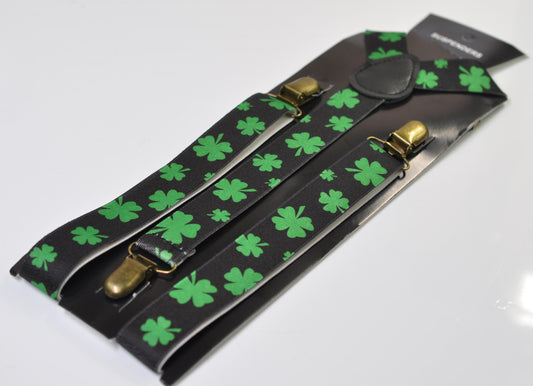 Happy St Patrick’s Day Green Clover Four-leaf Clovers 25MM Elastic Y-Back Suspenders Braces for Men / Youth/ Kids Boy /Toddler Baby Infant