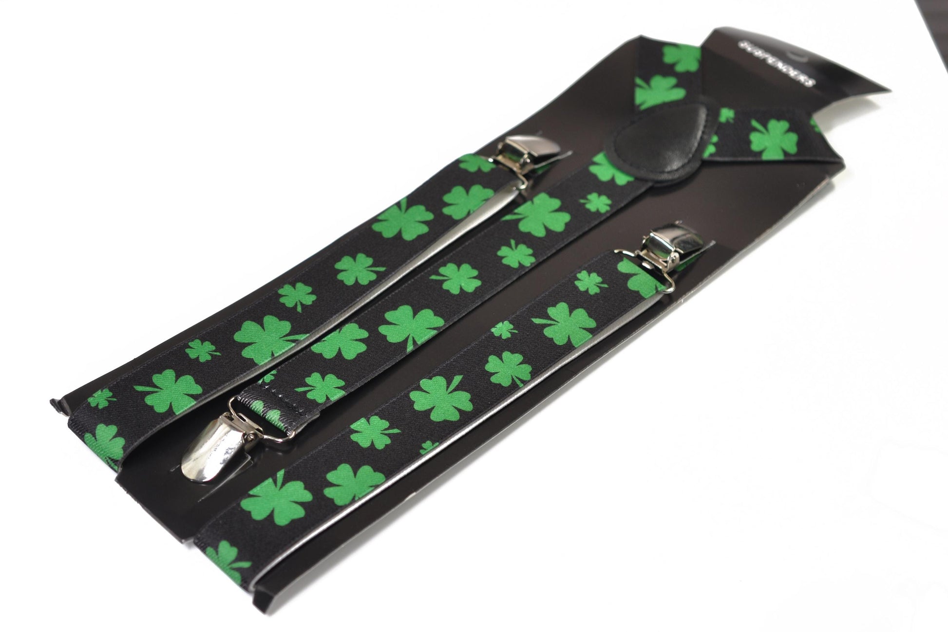 Happy St Patrick’s Day Green Clover Four-leaf Clovers Bow tie + Black Suspenders Braces for Men / Youth / Boy Kids / Baby Infant Toddler