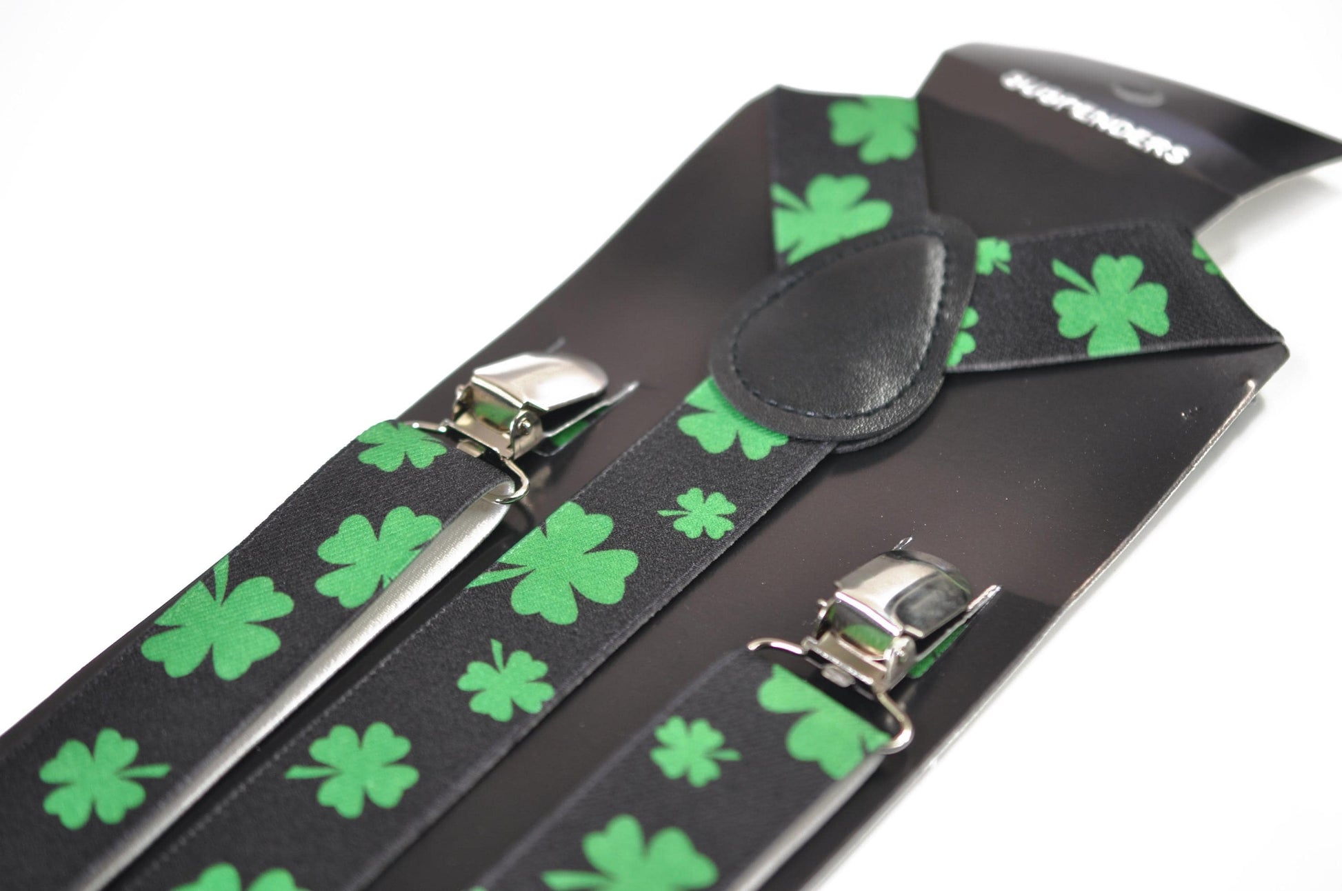 Happy St Patrick’s Day Green Clover Four-leaf Clovers Bow tie + Black Suspenders Braces for Men / Youth / Boy Kids / Baby Infant Toddler