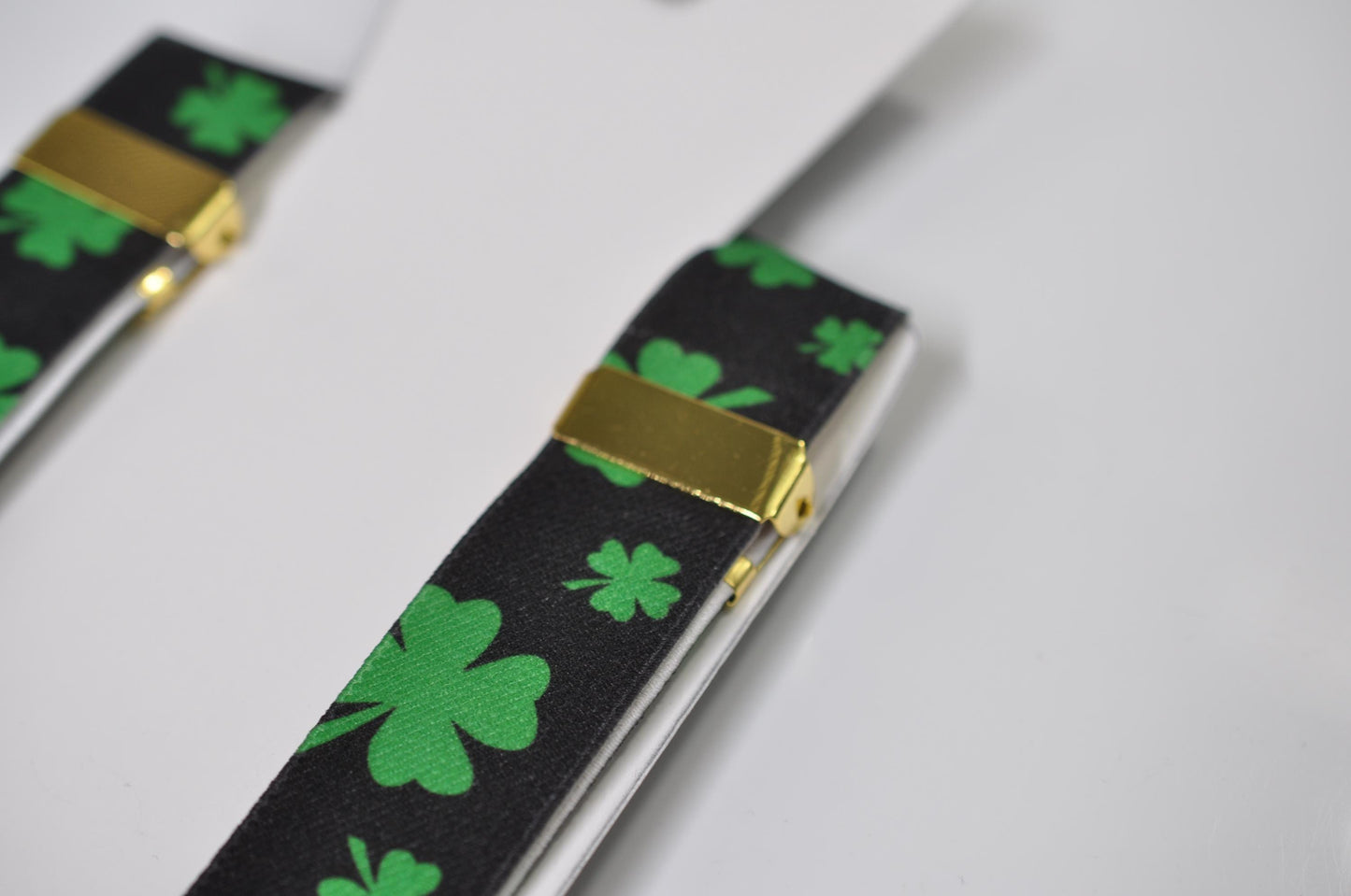 St Patrick's Day Clover Suspenders - Green BLACK Elastic Y-Back Braces