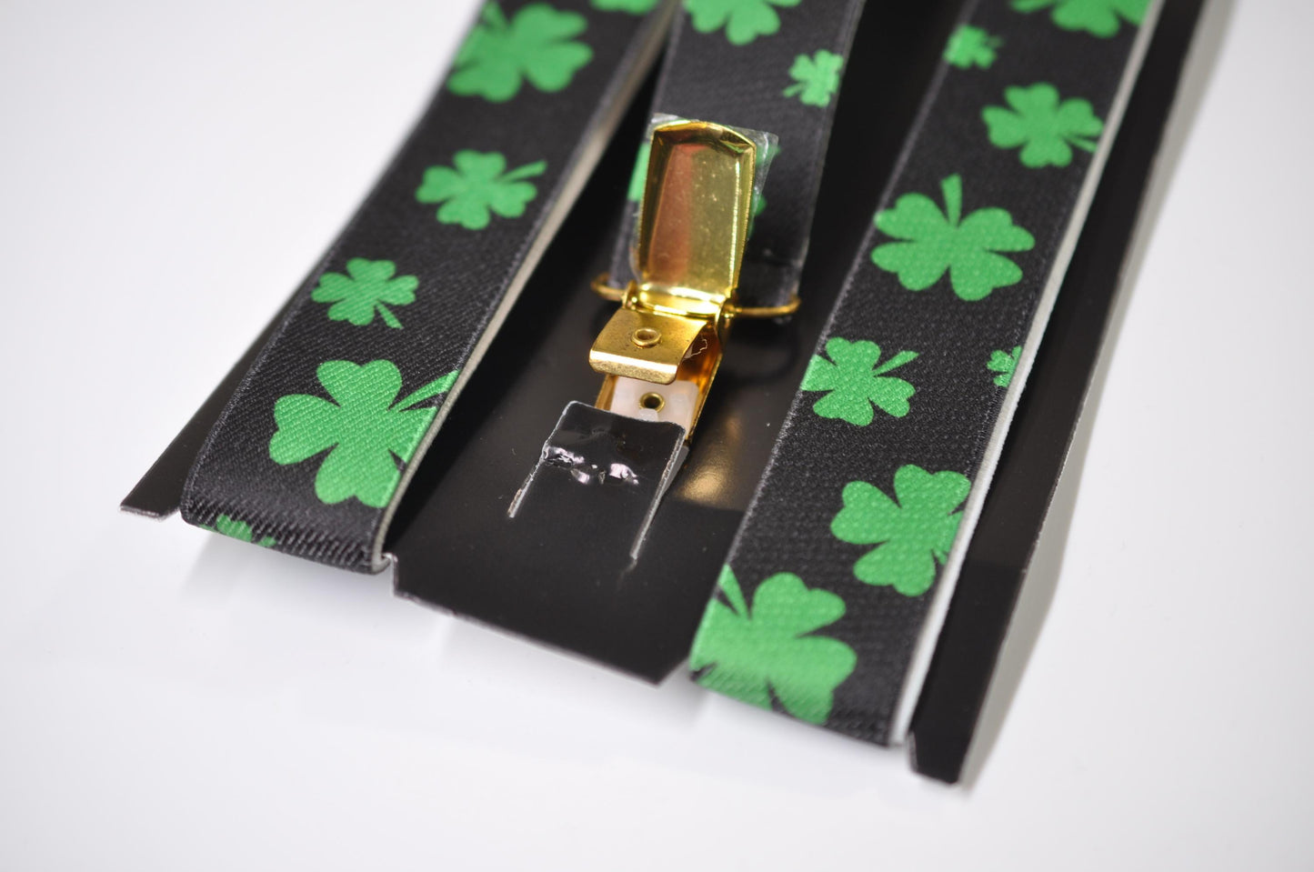 St Patrick's Day Clover Suspenders - Green BLACK Elastic Y-Back Braces