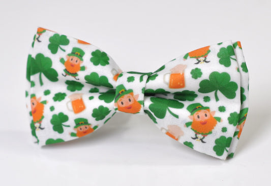 St. Patrick's Day Leprechaun and Shamrock Pattern Bow tie Green Beer Irish Novelty Bowtie for Men /Youth/ Boy Kids /Toddler Baby Infant