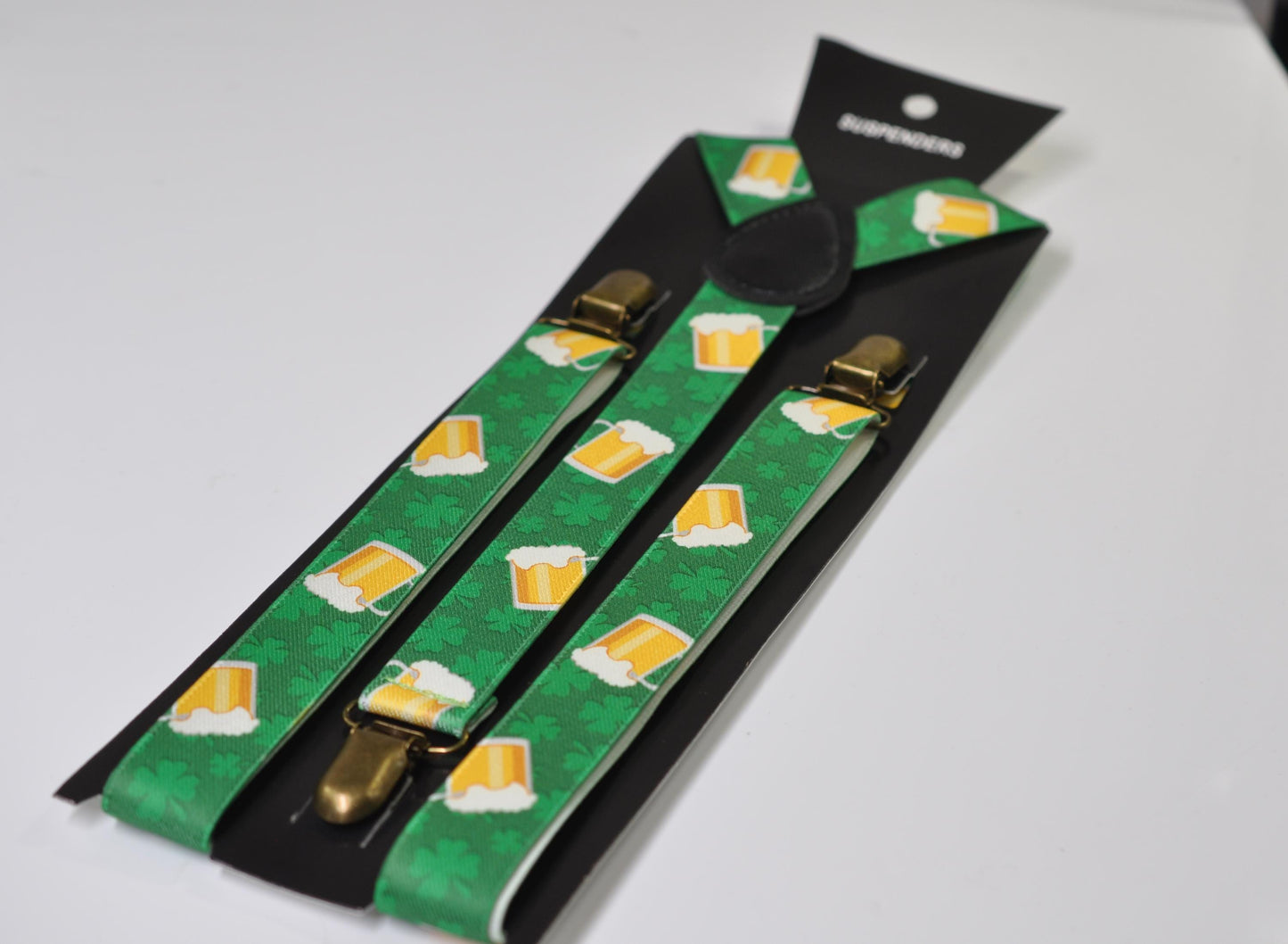 St Patrick's Day Clover St. Pats Clovers and Beer Mugs Green Multicolour, 1-Inch Wide Suspenders Elastic Y-Back Braces