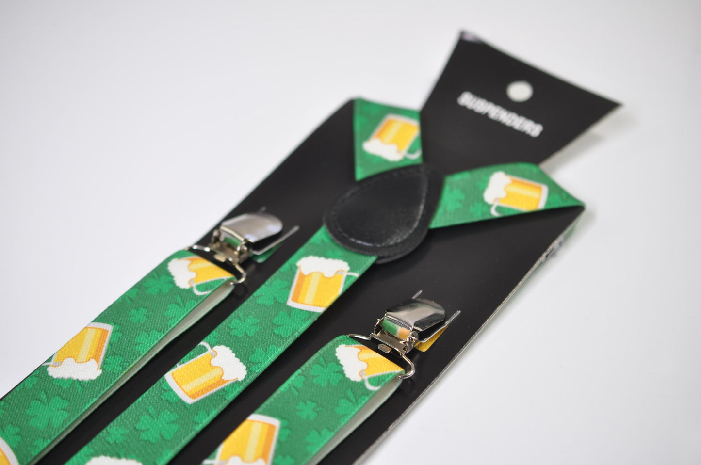 Happy St Patrick’s Day Leprechaun and Shamrock Clovers Bow tie + Beer Mugs Suspenders Braces Men /Youth/ Boy Kids / Baby Infant Toddler
