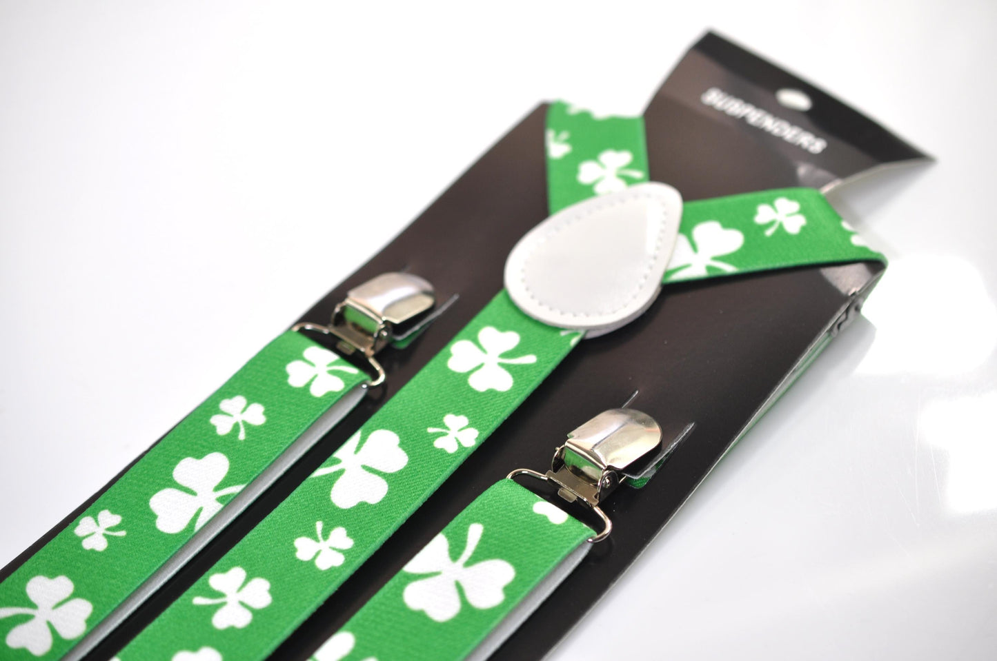 Happy St Patrick’s Day Green White Clover Four-leaf Clovers 25MM Y-Back Suspenders Braces for Men / Youth/ Kids Boy /Toddler Baby Infant