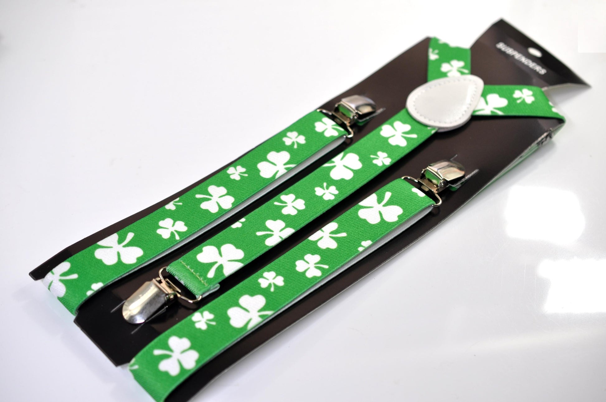 Happy St Patrick’s Day Green White Clover Four-leaf Clovers 25MM Y-Back Suspenders Braces for Men / Youth/ Kids Boy /Toddler Baby Infant