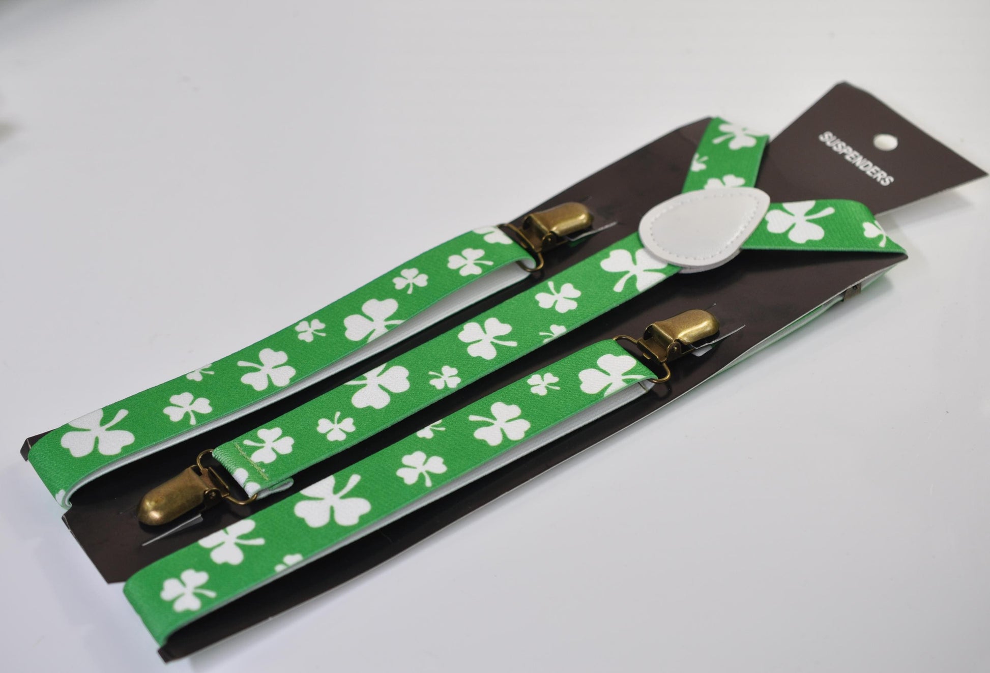 Happy St Patrick’s Day Green White Clover Four-leaf Clovers 25MM Y-Back Suspenders Braces for Men / Youth/ Kids Boy /Toddler Baby Infant