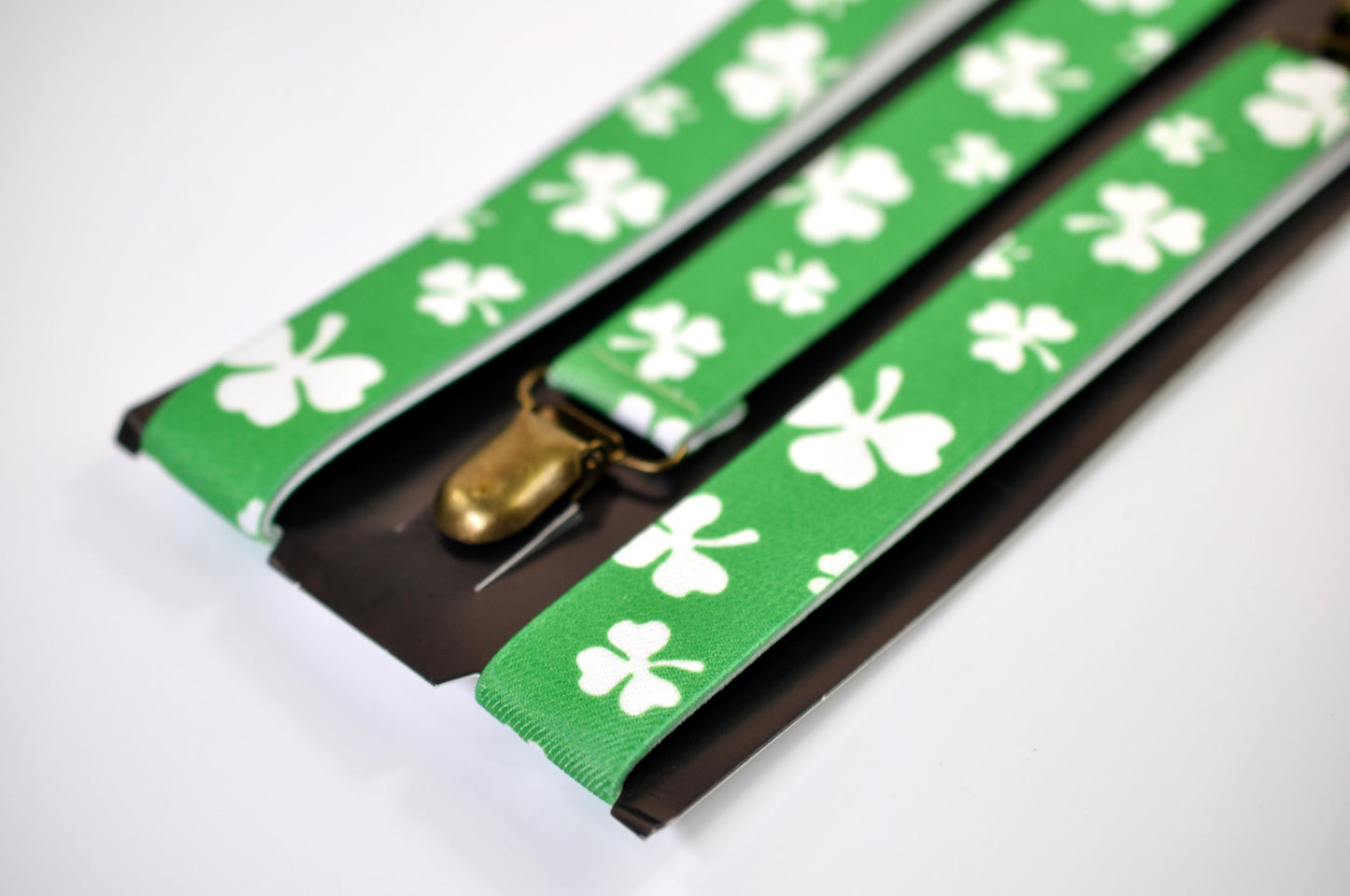Happy St Patrick’s Day Green White Clover Four-leaf Clovers 25MM Y-Back Suspenders Braces for Men / Youth/ Kids Boy /Toddler Baby Infant