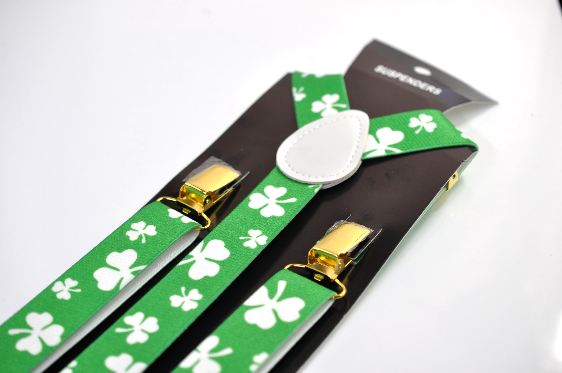 Happy St Patrick’s Day Green White Clover Four-leaf Clovers 25MM Y-Back Suspenders Braces for Men / Youth/ Kids Boy /Toddler Baby Infant