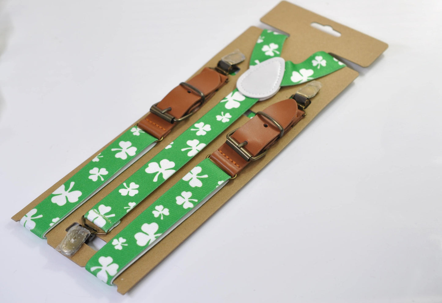 Happy St Patrick’s Day Green White Clover Four-leaf Clovers 25MM Y-Back Suspenders Braces for Men / Youth/ Kids Boy /Toddler Baby Infant