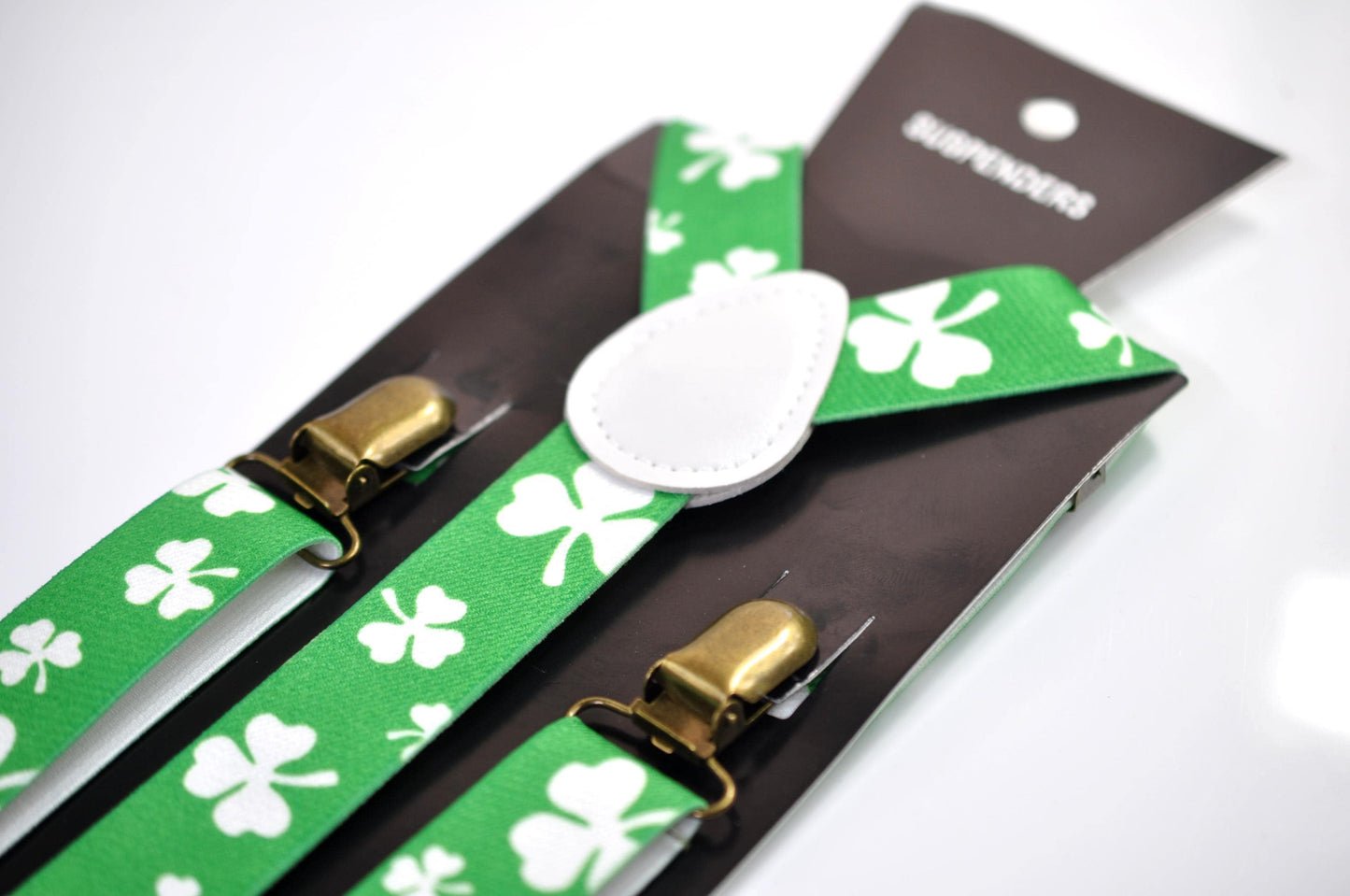 Happy St Patrick’s Day Green Clover Four-leaf Clovers Bow tie + Green White Suspenders Braces Men /Youth/ Boy Kids / Baby Infant Toddler