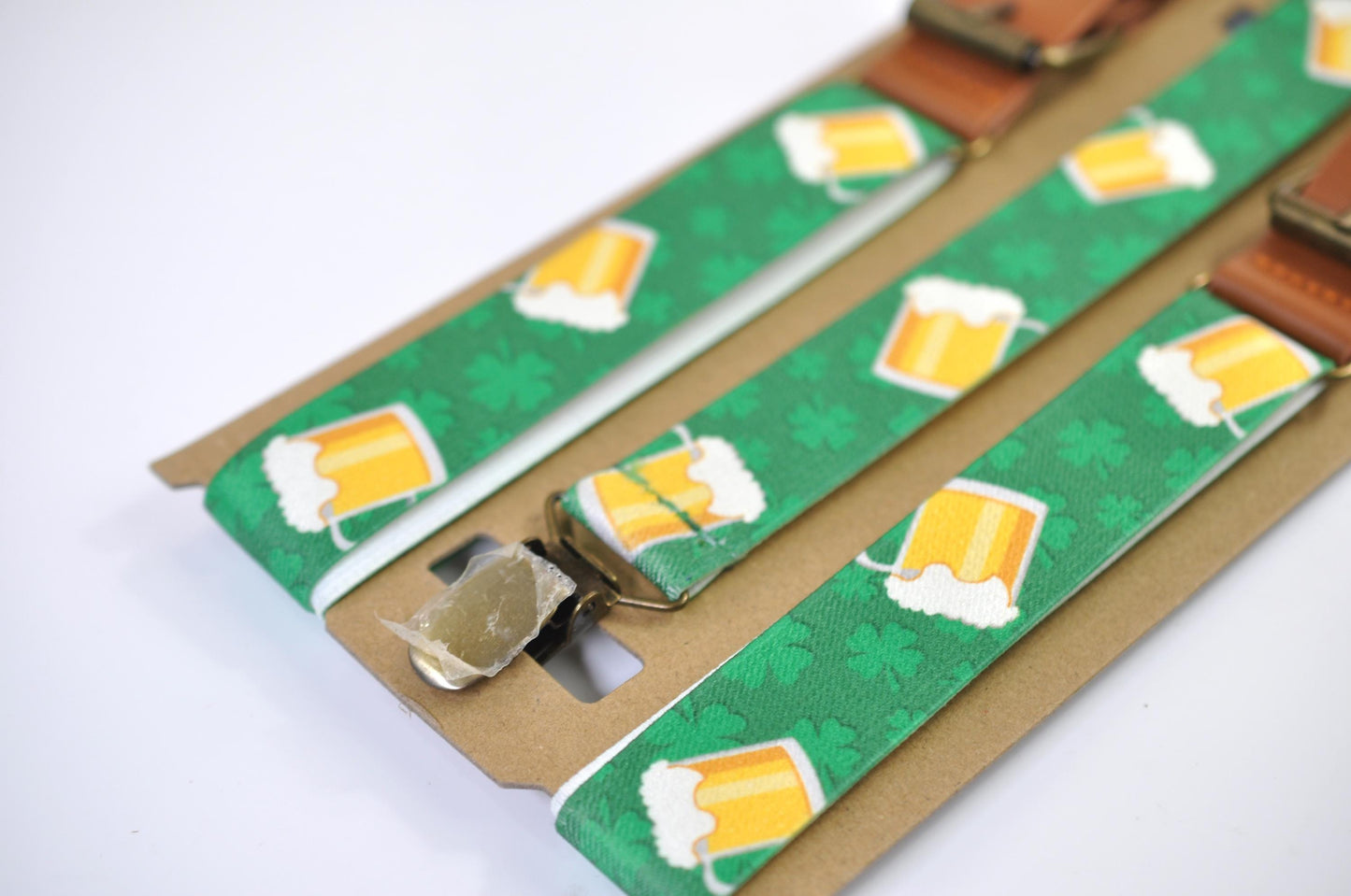 Happy St Patrick’s Day Leprechaun and Shamrock Clovers Bow tie + Beer Mugs Suspenders Braces Men /Youth/ Boy Kids / Baby Infant Toddler