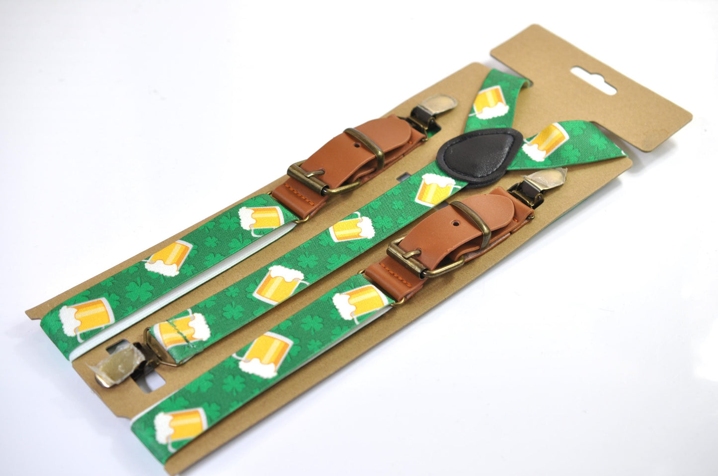 Happy St Patrick’s Day Green Rainbow Clover Green Bow tie + Green Beer Mugs Suspenders Braces for Men /Youth/ Boy Kids / Baby Infant Toddler