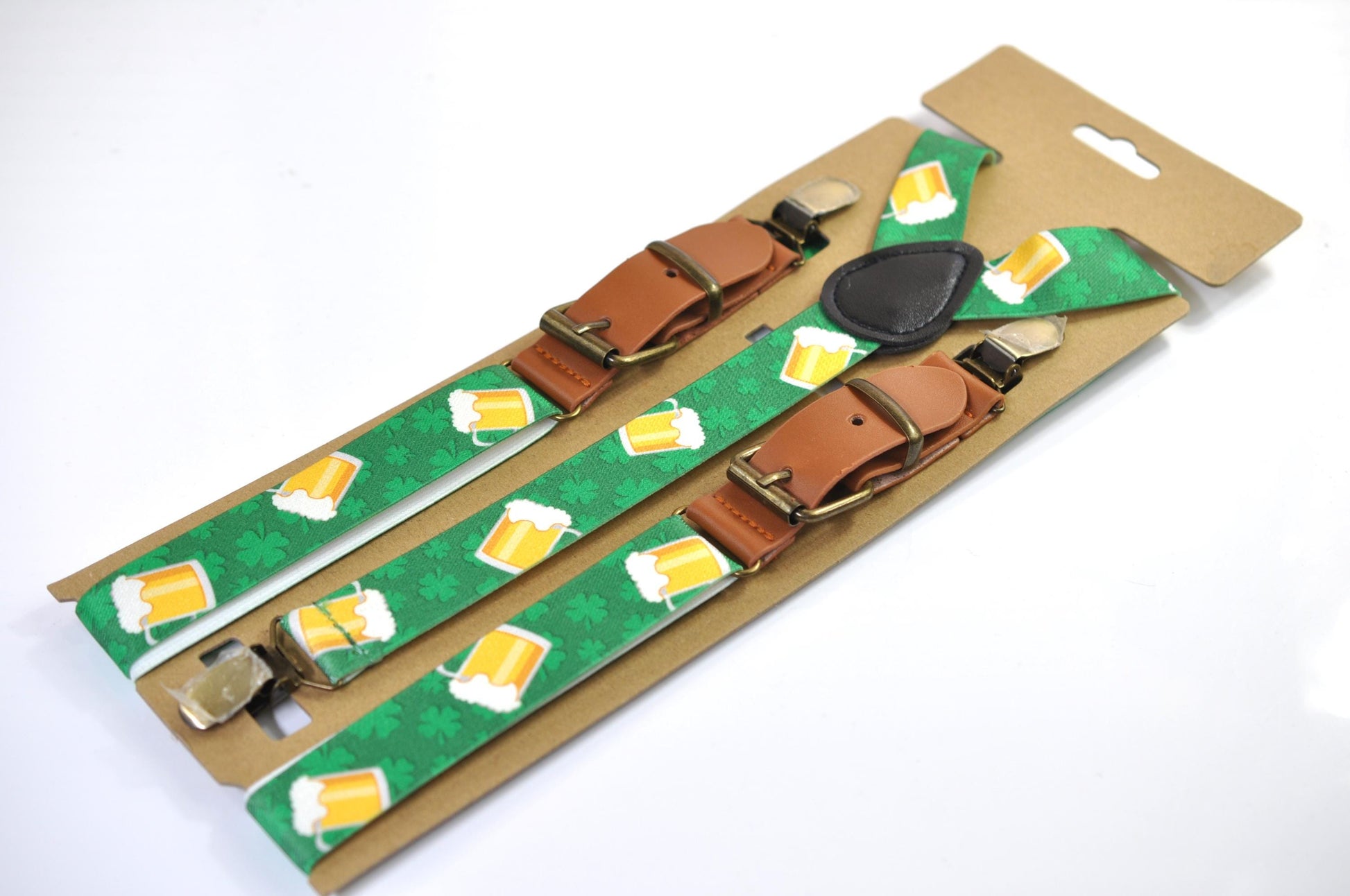 Happy St Patrick’s Day Green Rainbow Clover Green Bow tie + Green Beer Mugs Suspenders Braces for Men /Youth/ Boy Kids / Baby Infant Toddler