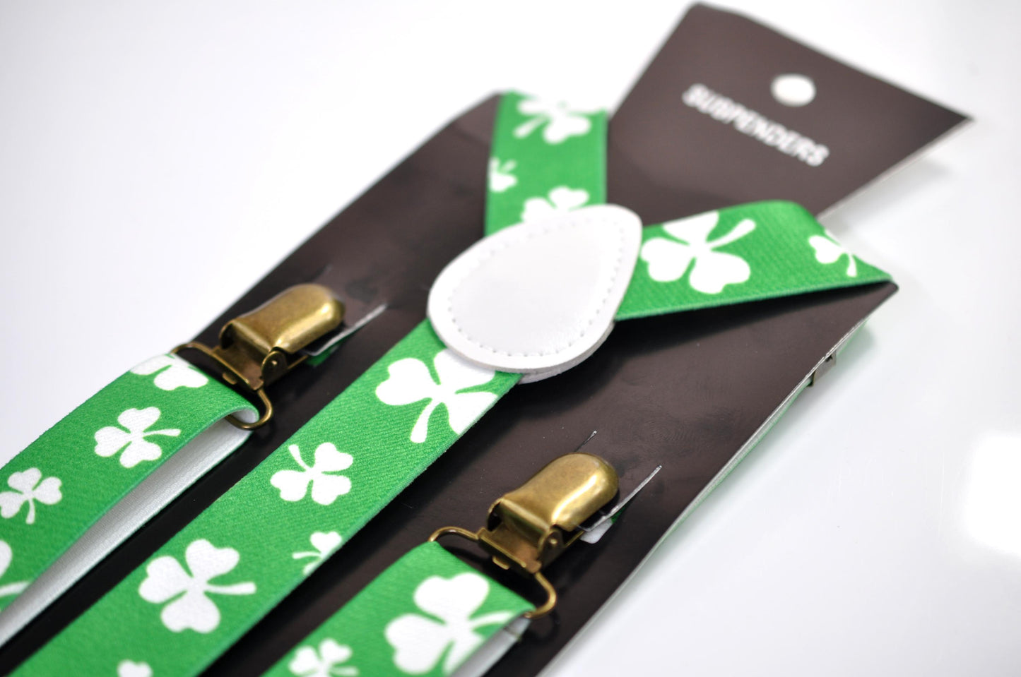 Happy St Patrick’s Day Green White Clover Four-leaf Clovers 25MM Y-Back Suspenders Braces for Men / Youth/ Kids Boy /Toddler Baby Infant