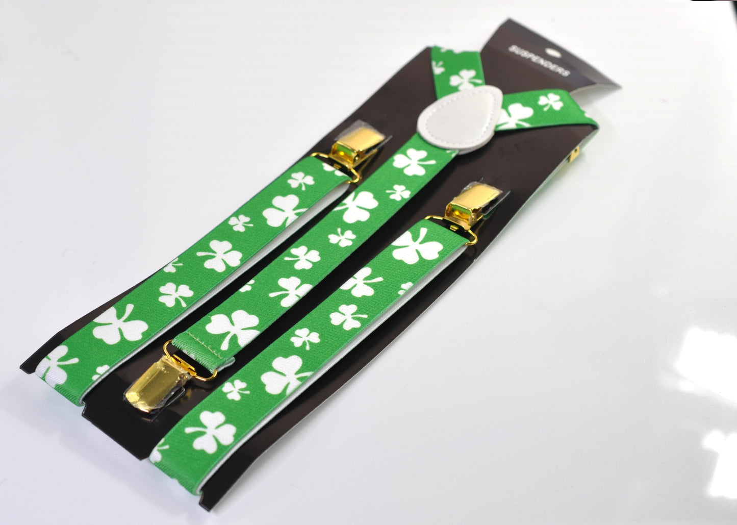 Happy St Patrick’s Day Green White Clover Four-leaf Clovers 25MM Y-Back Suspenders Braces for Men / Youth/ Kids Boy /Toddler Baby Infant