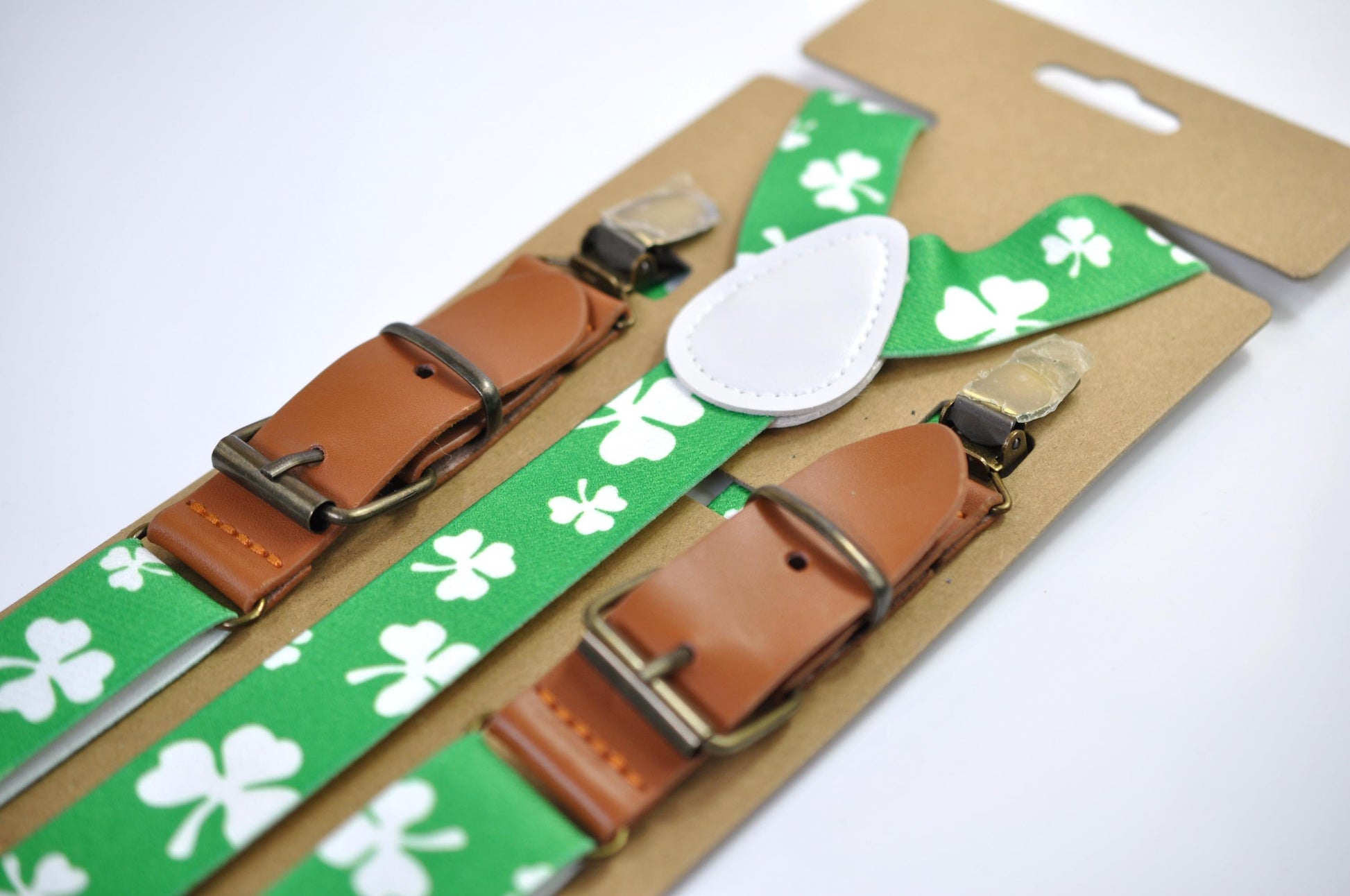 Happy St Patrick’s Day Green White Clover Four-leaf Clovers 25MM Y-Back Suspenders Braces for Men / Youth/ Kids Boy /Toddler Baby Infant